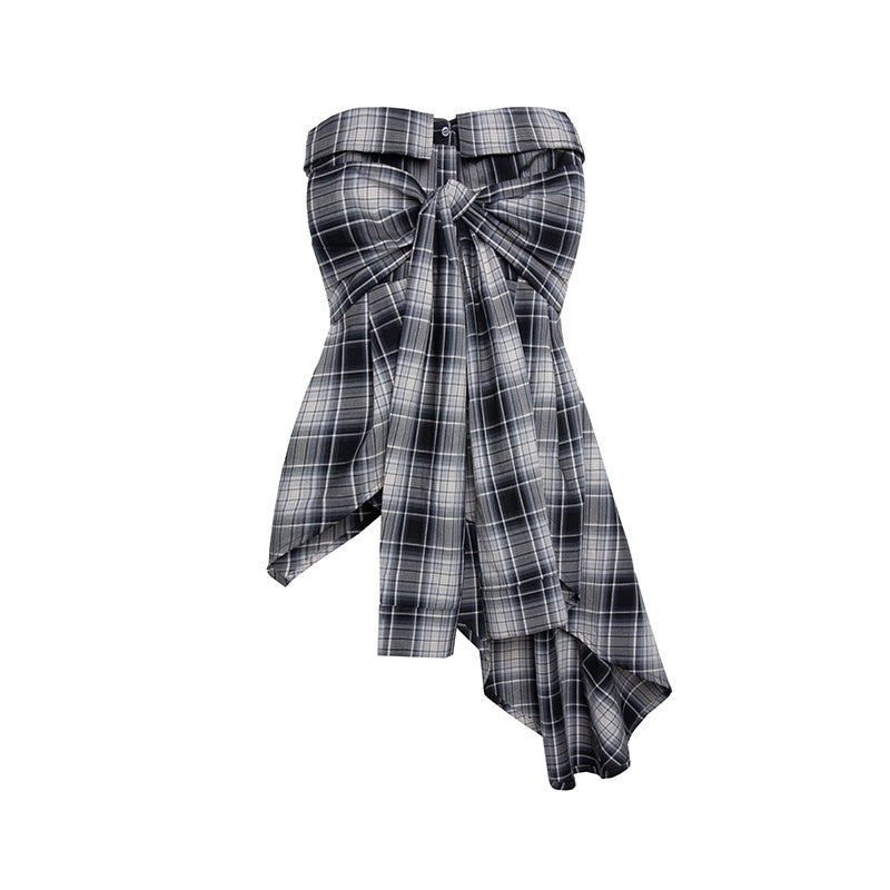 kvkv_American_Retro_Two_Way_Plaid_Faux_Two_Piece_Layered_Women&