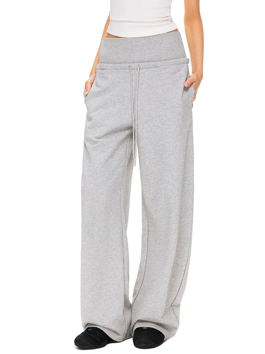 kvkv Asymmetric 100 Percent Cotton Wide Leg Loose Natural Waist Gray Versatile Pants