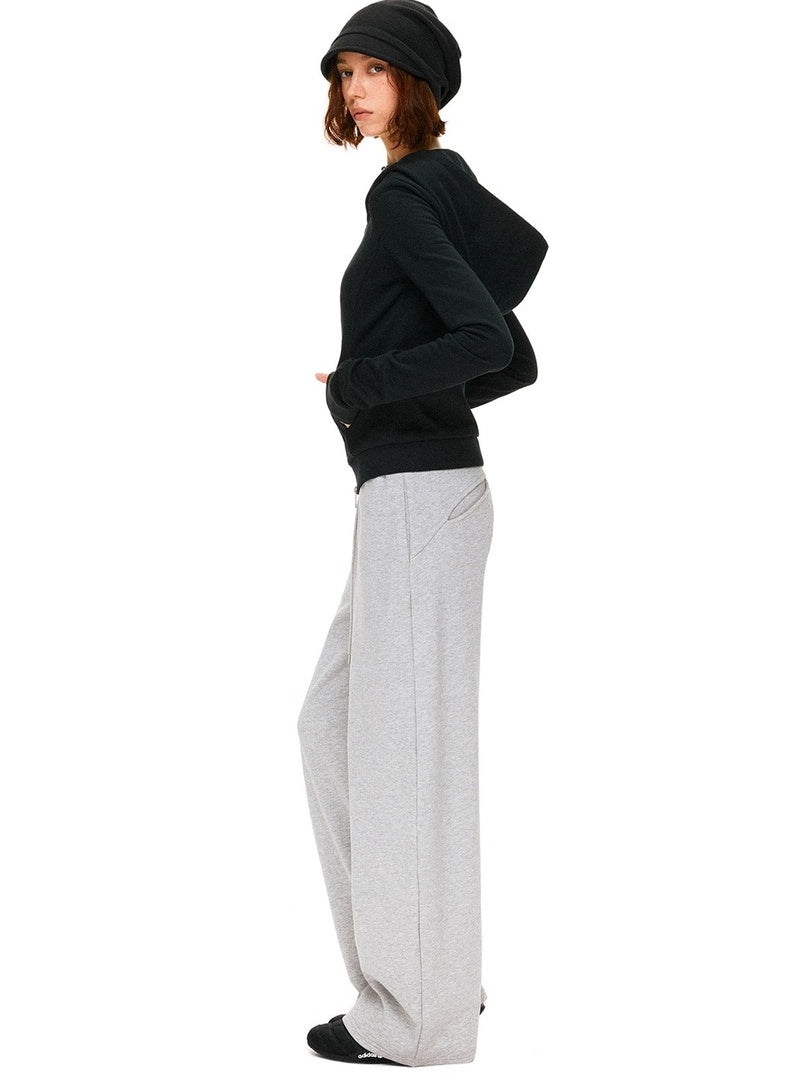 kvkv Asymmetric 100 Percent Cotton Wide Leg Loose Natural Waist Gray Versatile Pants