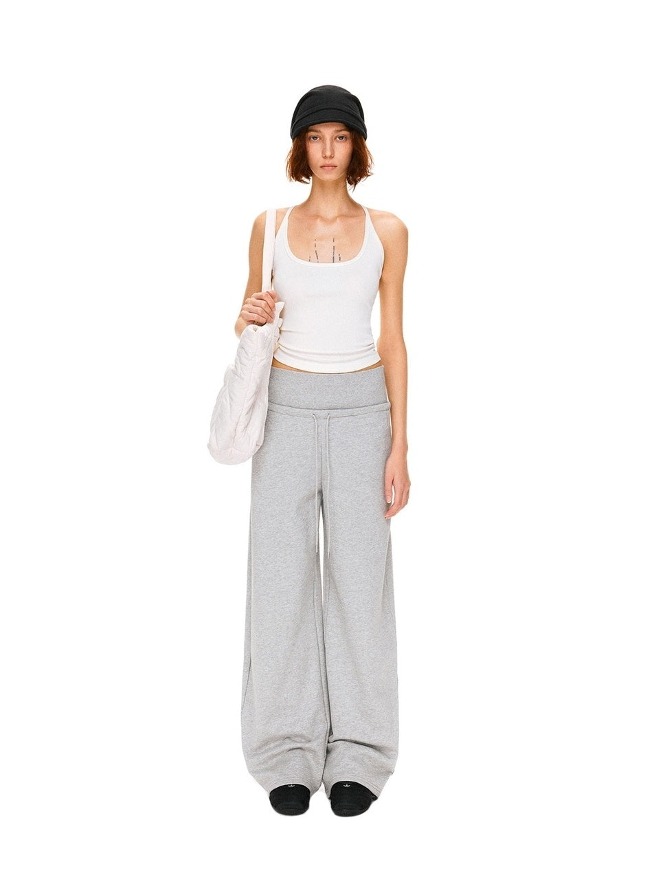 kvkv Asymmetric 100 Percent Cotton Wide Leg Loose Natural Waist Gray Versatile Pants
