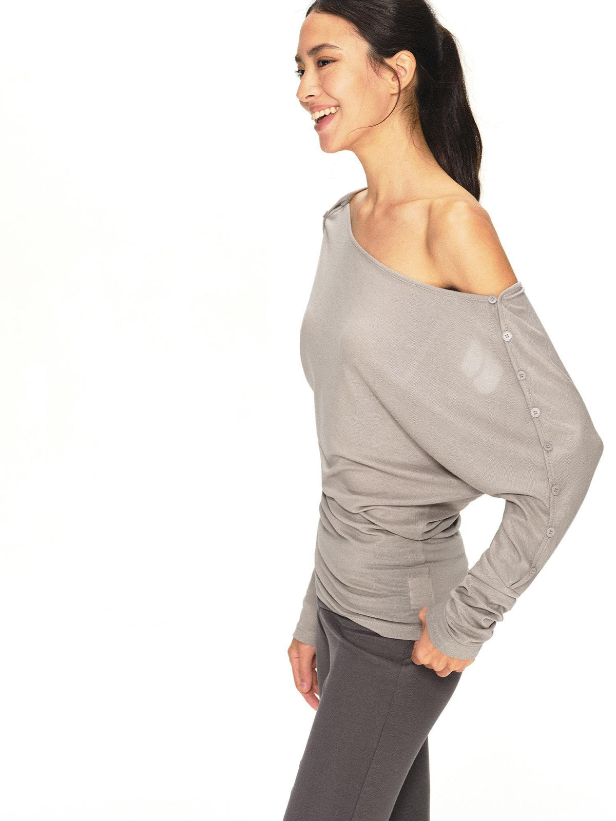 kvkv Asymmetric One Shoulder Open Back Button Detail Loose Women&