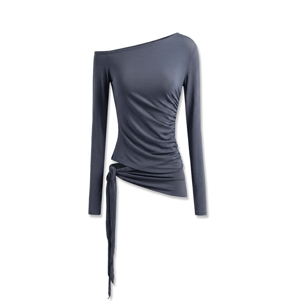 kvkv_Asymmetric_One_Shoulder_Ruched_Ribbon_Spliced_Lyocell_Women&