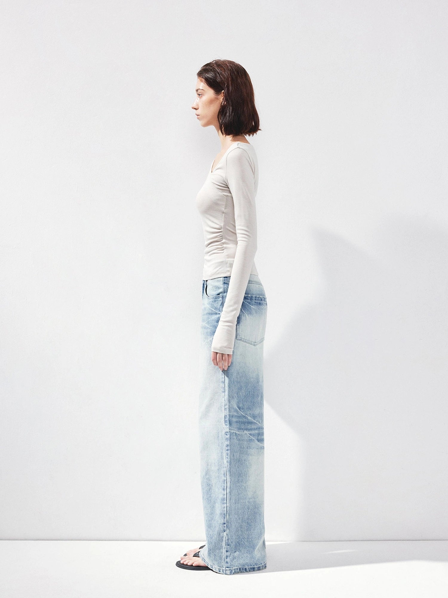 kvkv Asymmetric Slash Neck Fitted Long Sleeve Top
