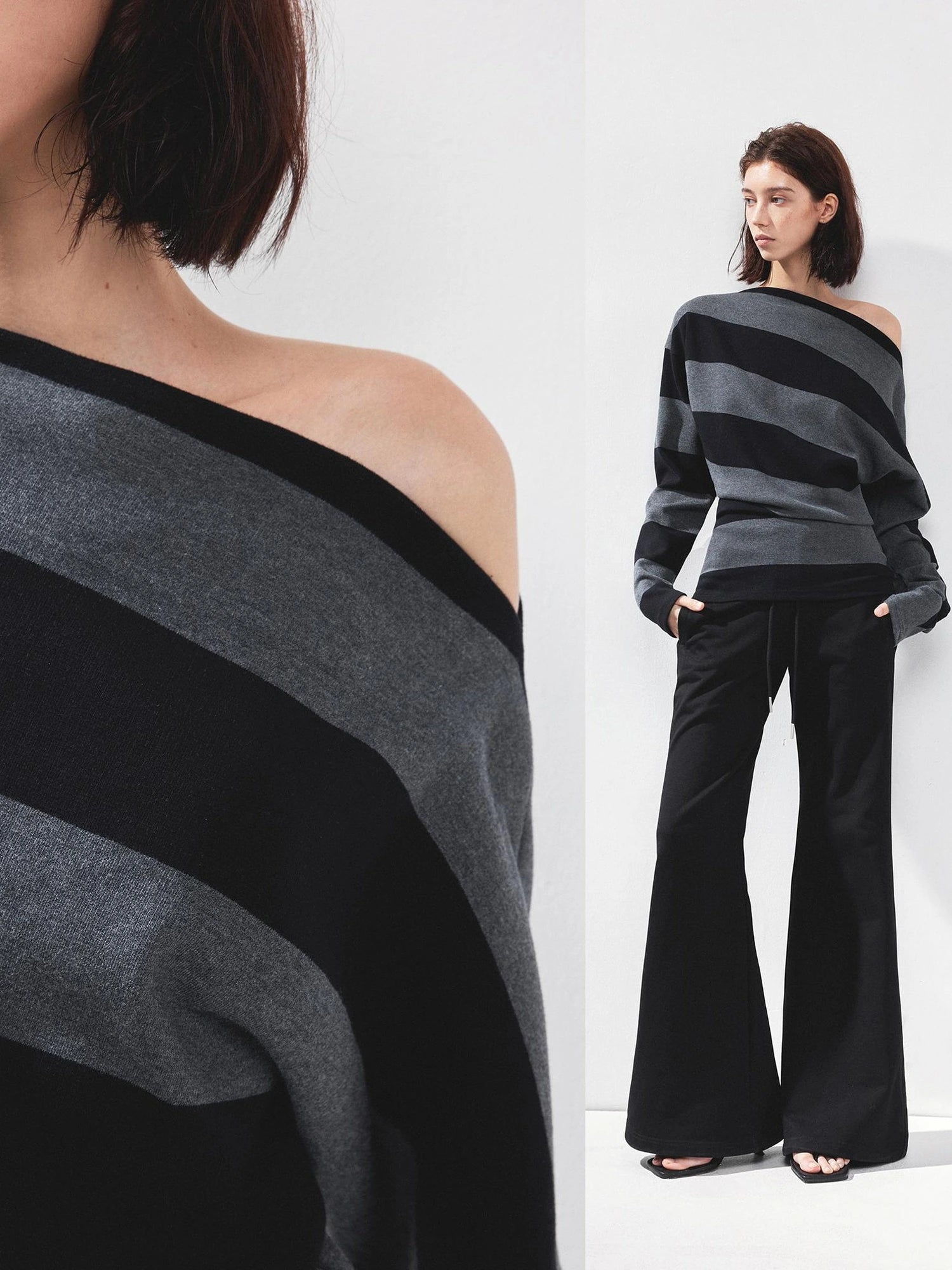 Asymmetric Striped Off Shoulder Top