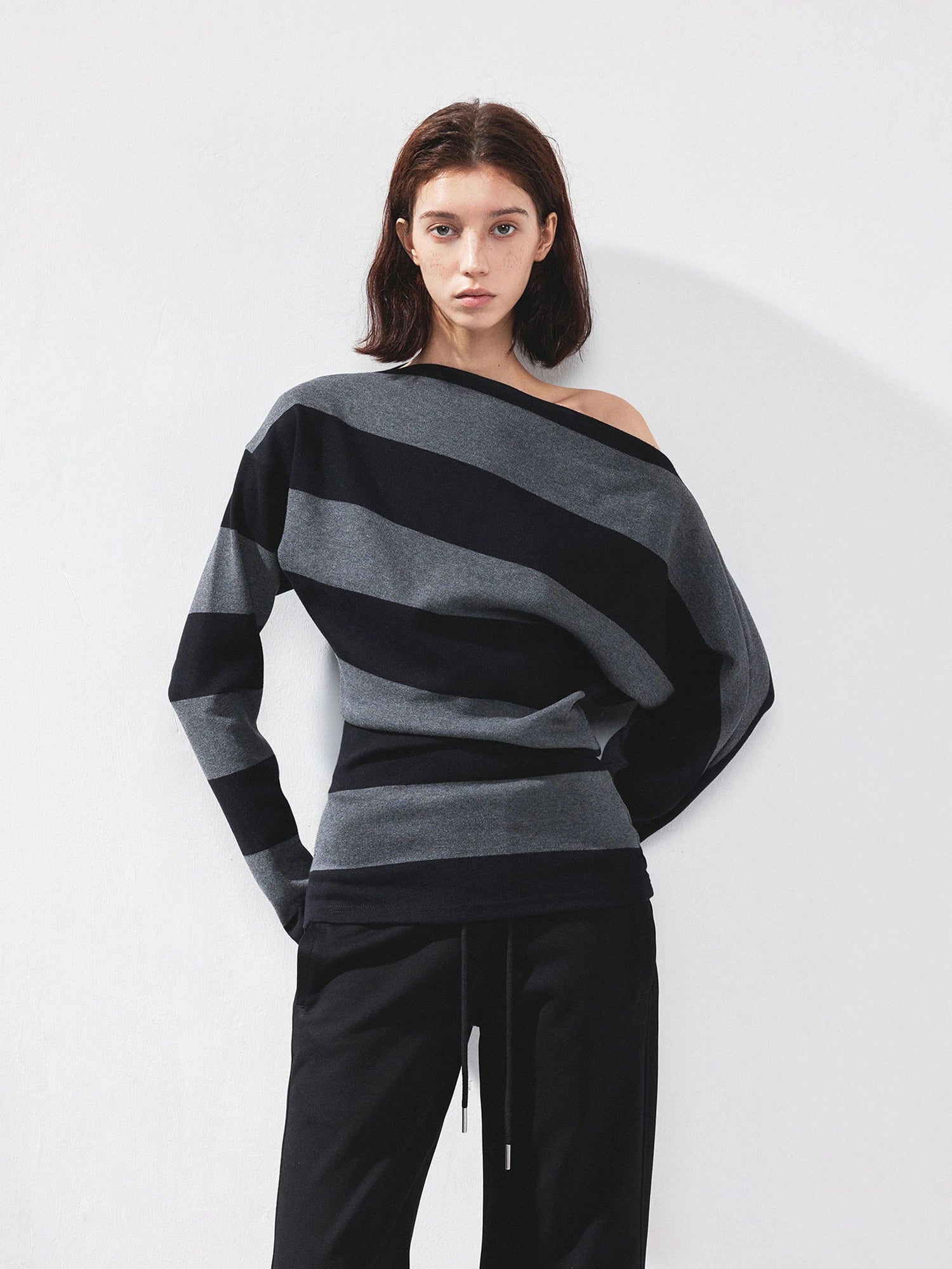 Asymmetric Striped Off Shoulder Top