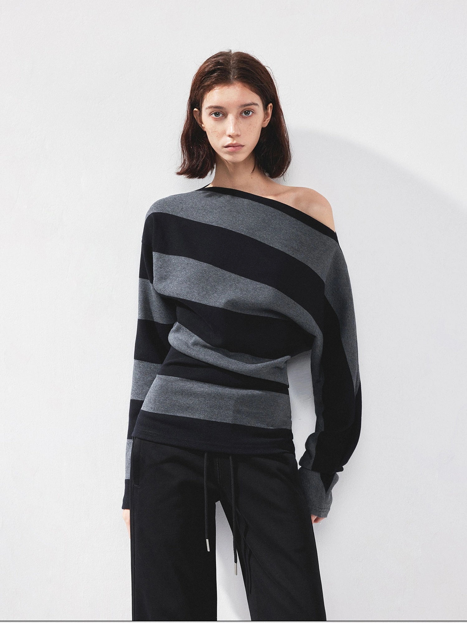 Asymmetric Striped Off Shoulder Top