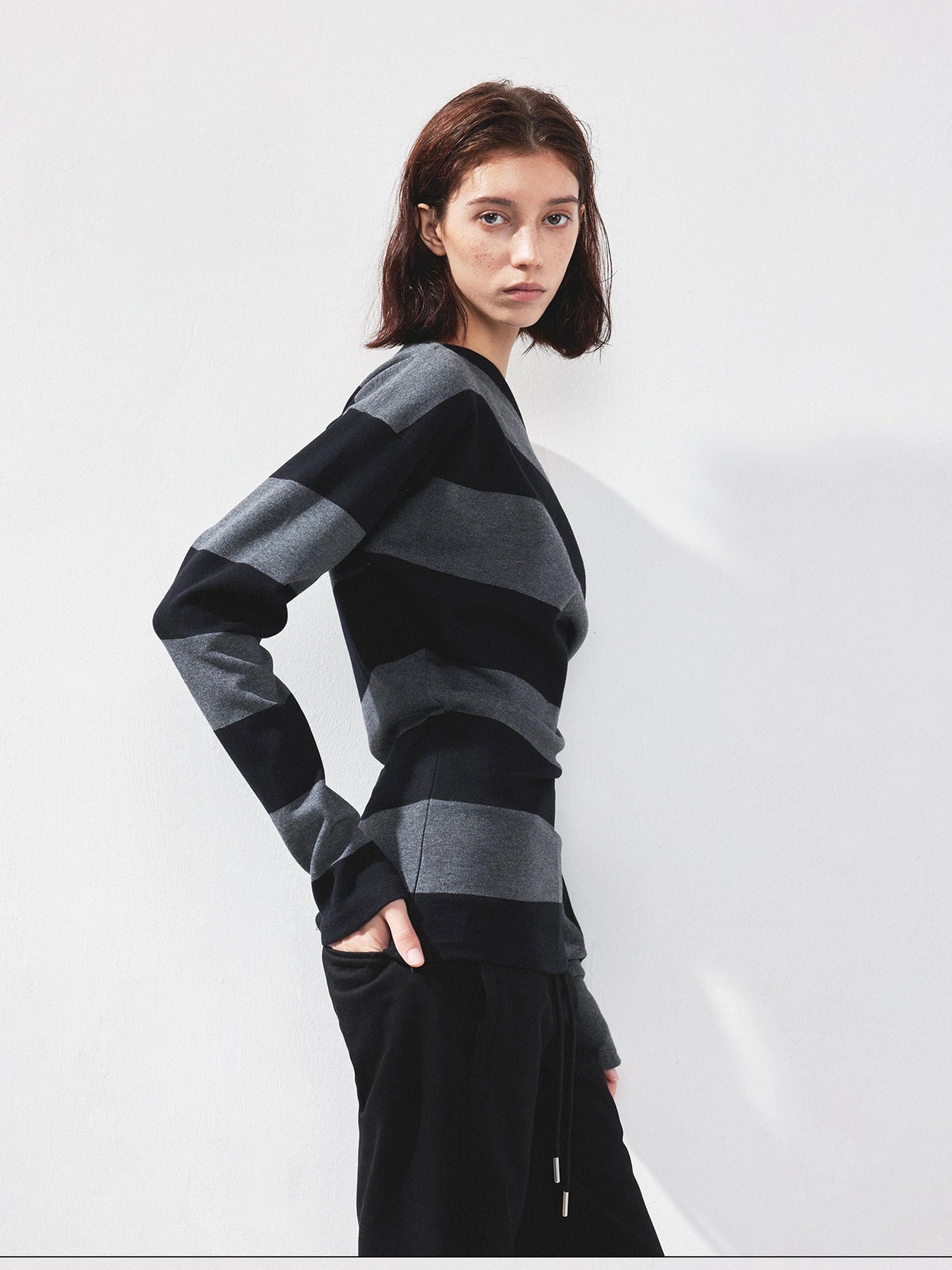 Asymmetric Striped Off Shoulder Top