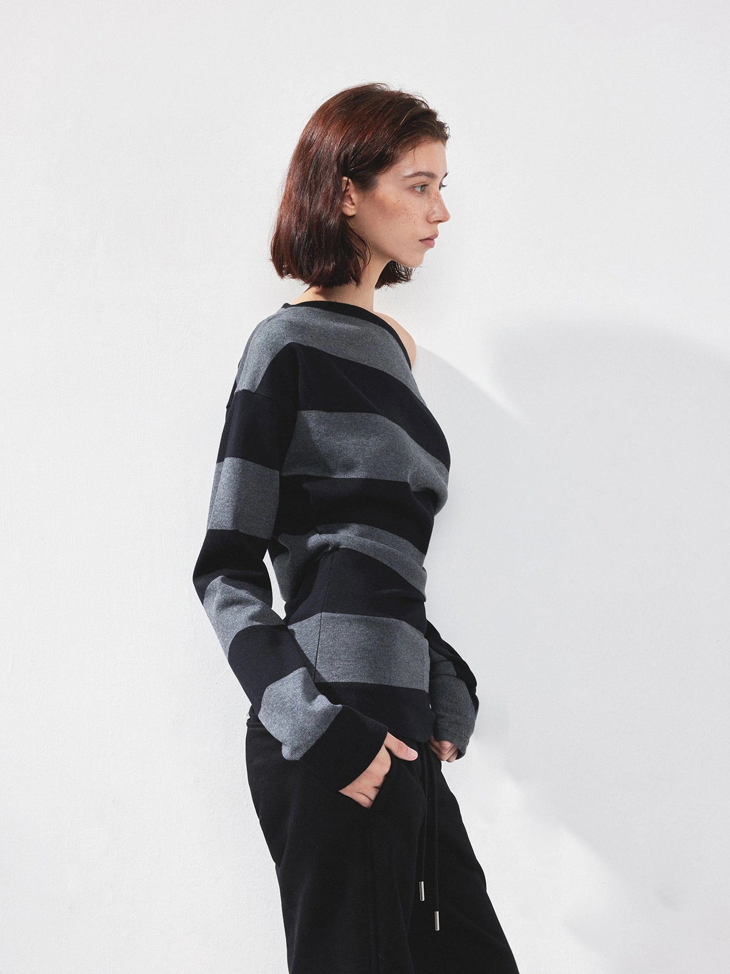 Asymmetric Striped Off Shoulder Top