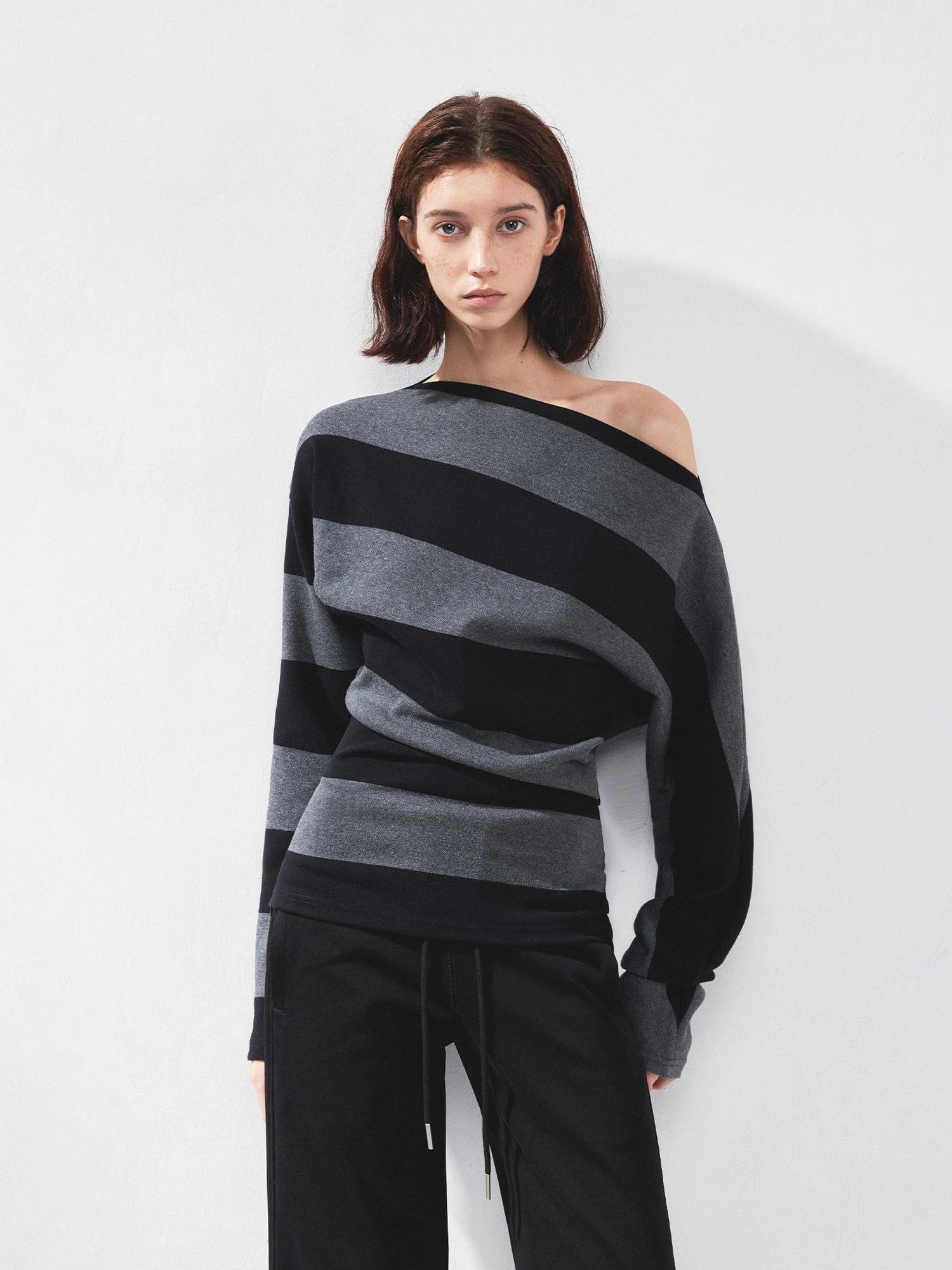 Asymmetric Striped Off Shoulder Top