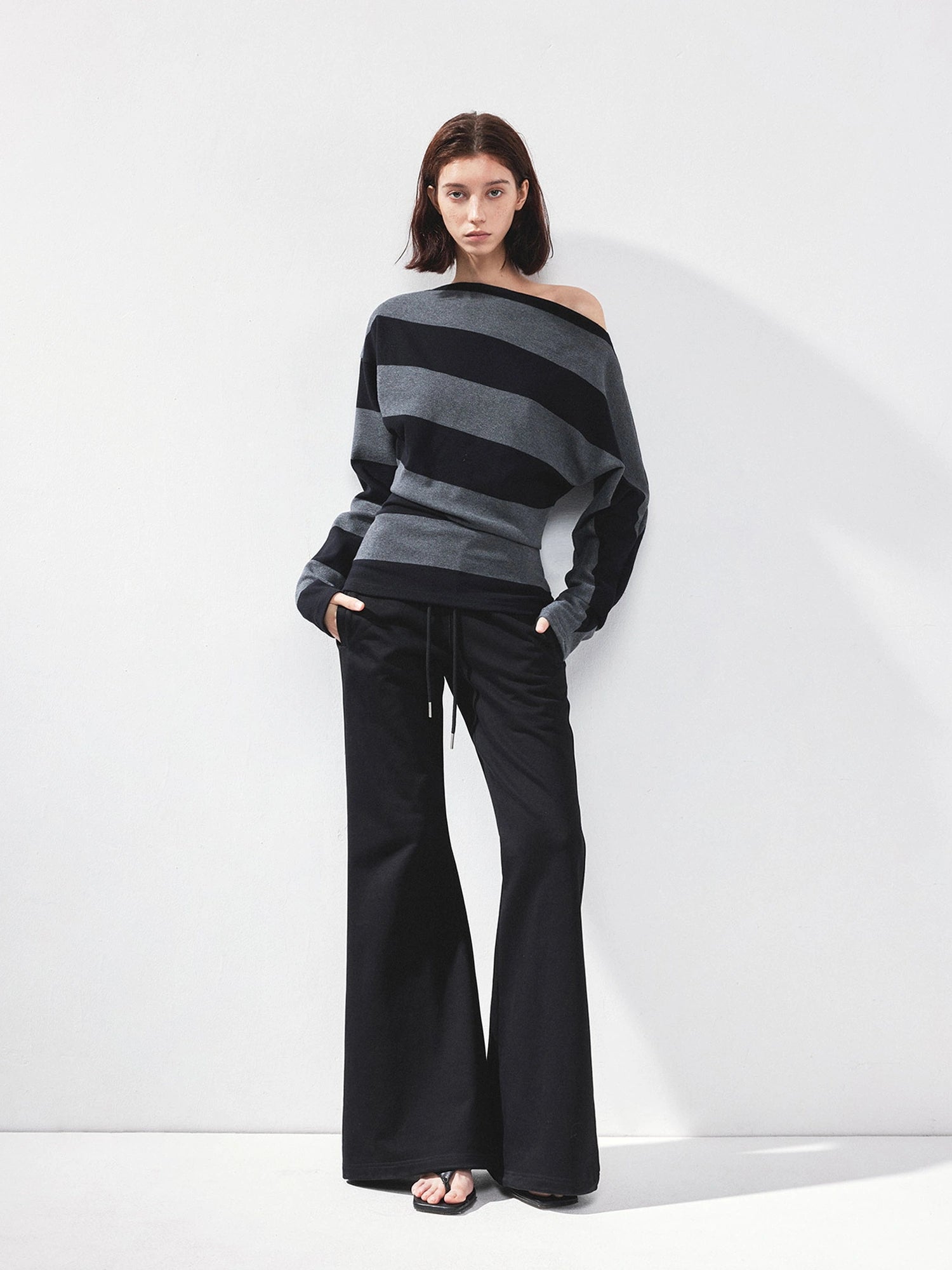 Asymmetric Striped Off Shoulder Top