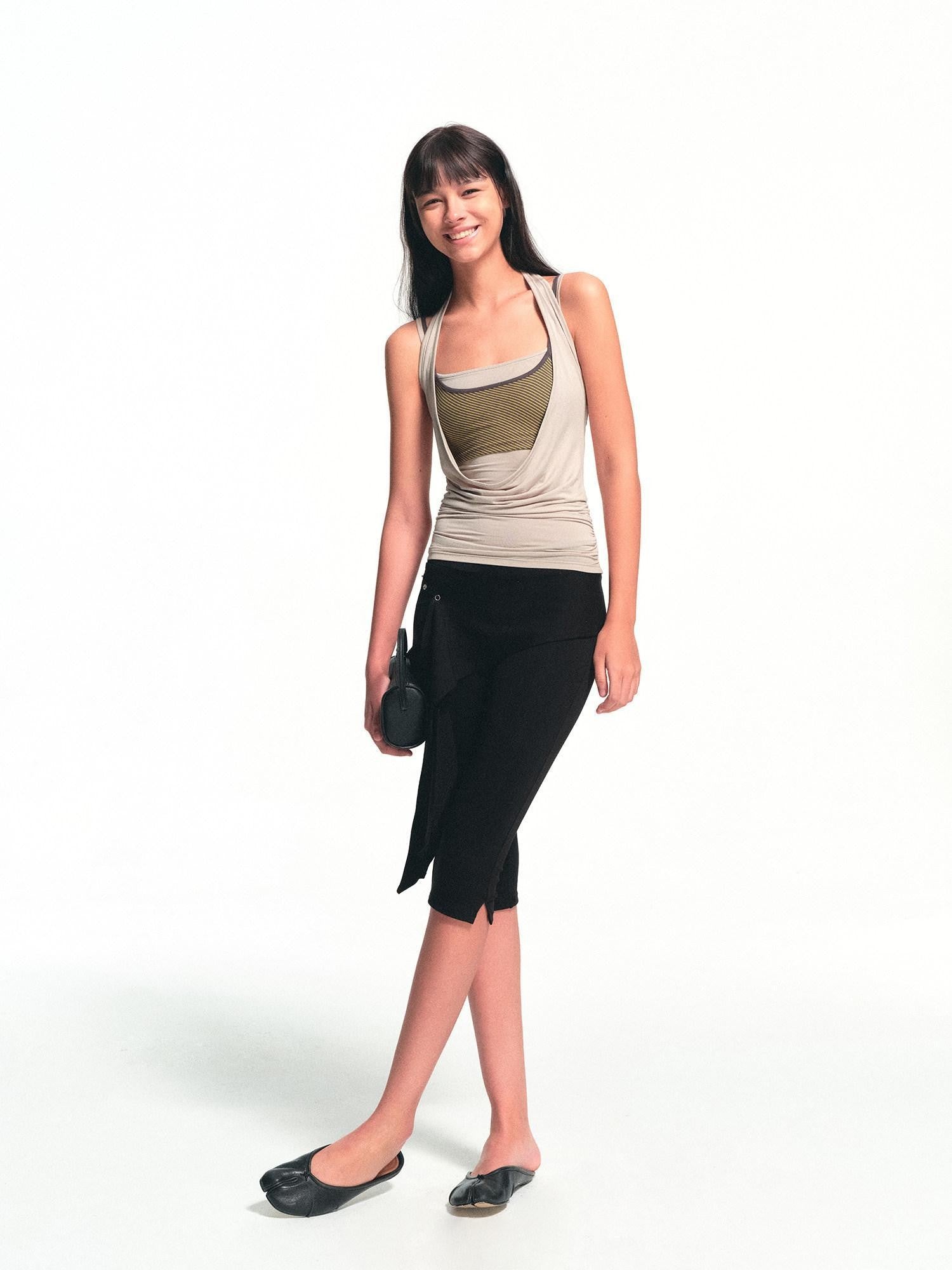 kvkv Beige Detachable Three Piece Striped Cowl Layered Women&