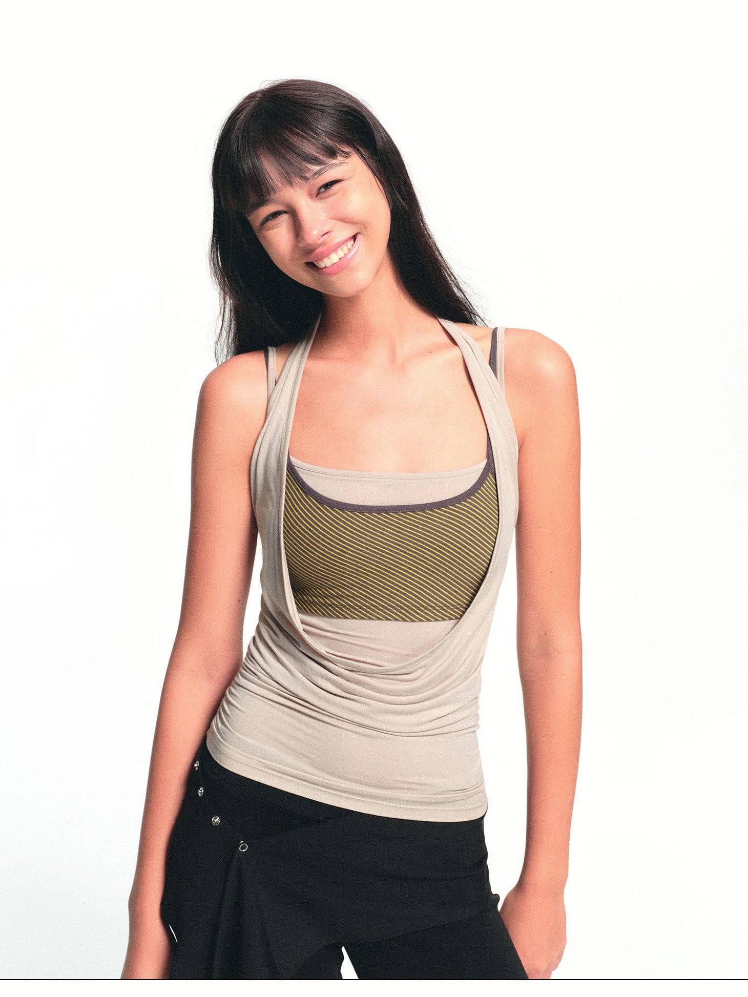 kvkv Beige Detachable Three Piece Striped Cowl Layered Women&