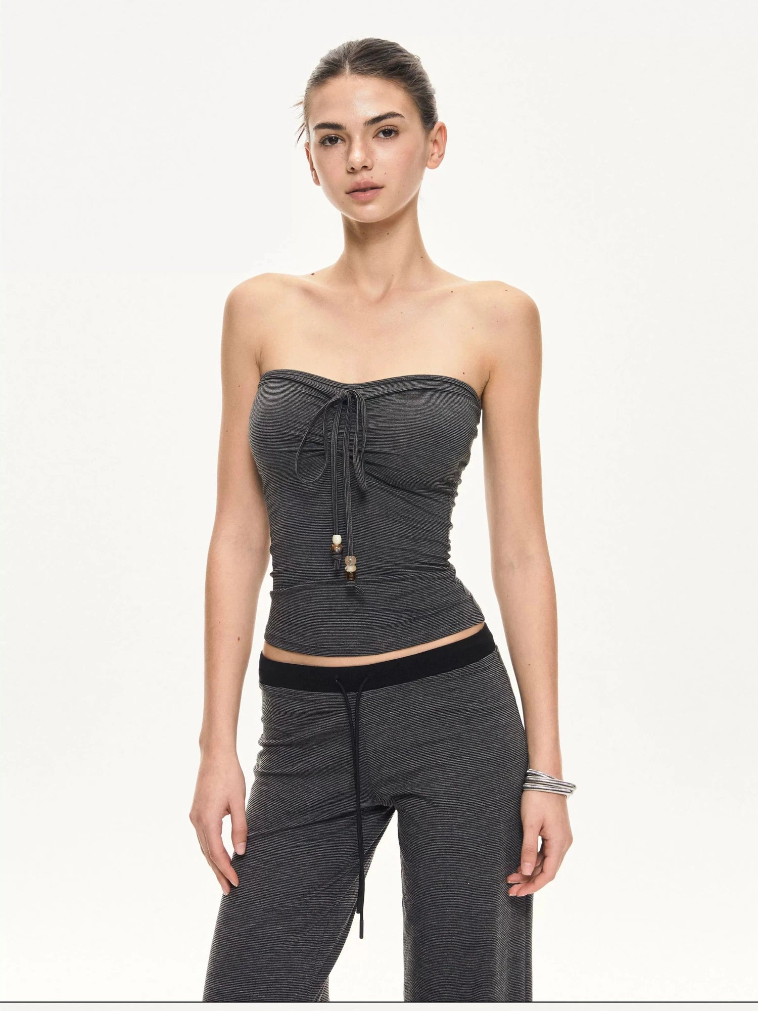 kvkv Black And Gray Striped Tube Top