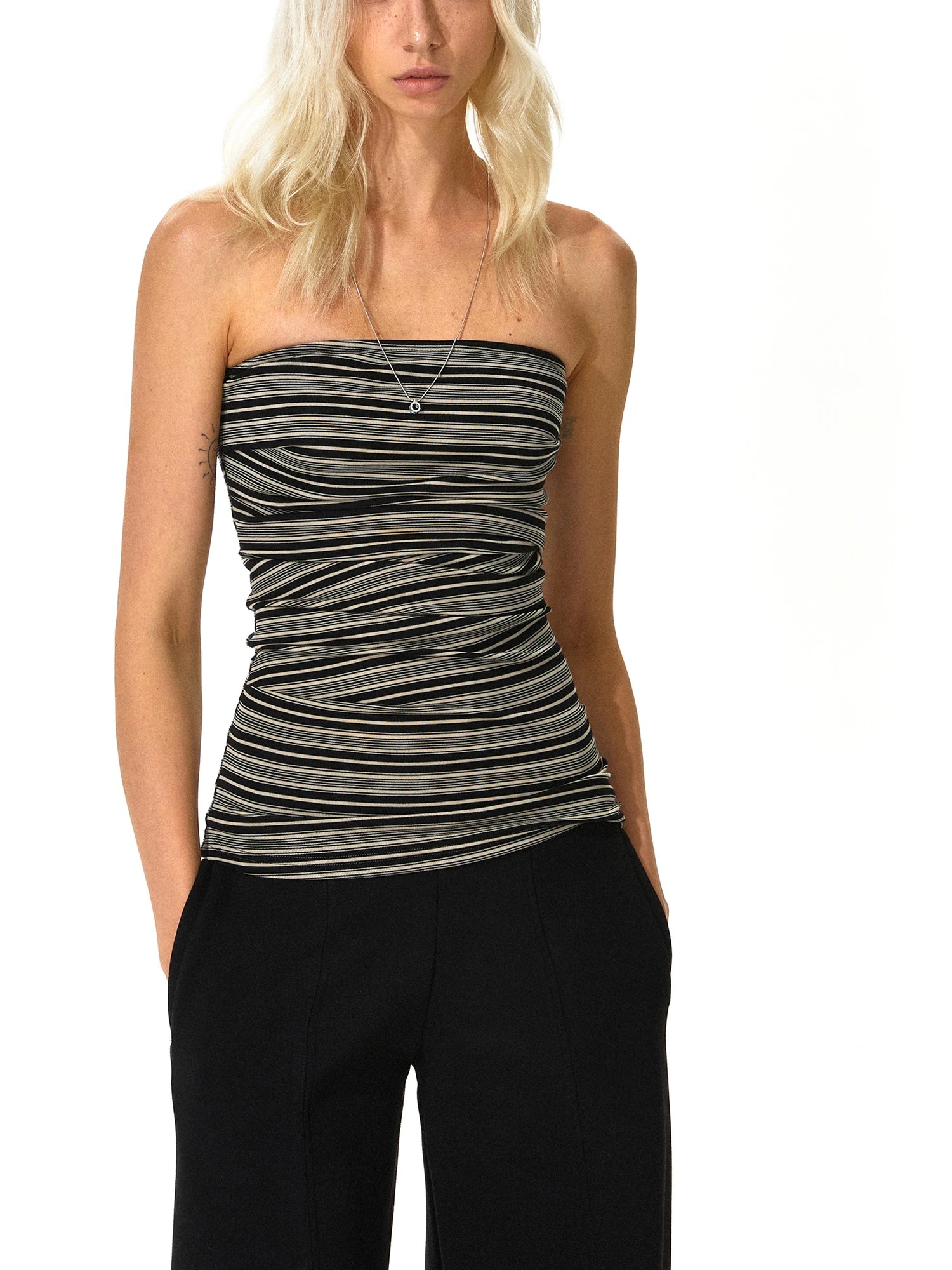 kvkv Black Apricot Stretch Stripped Bustier Top