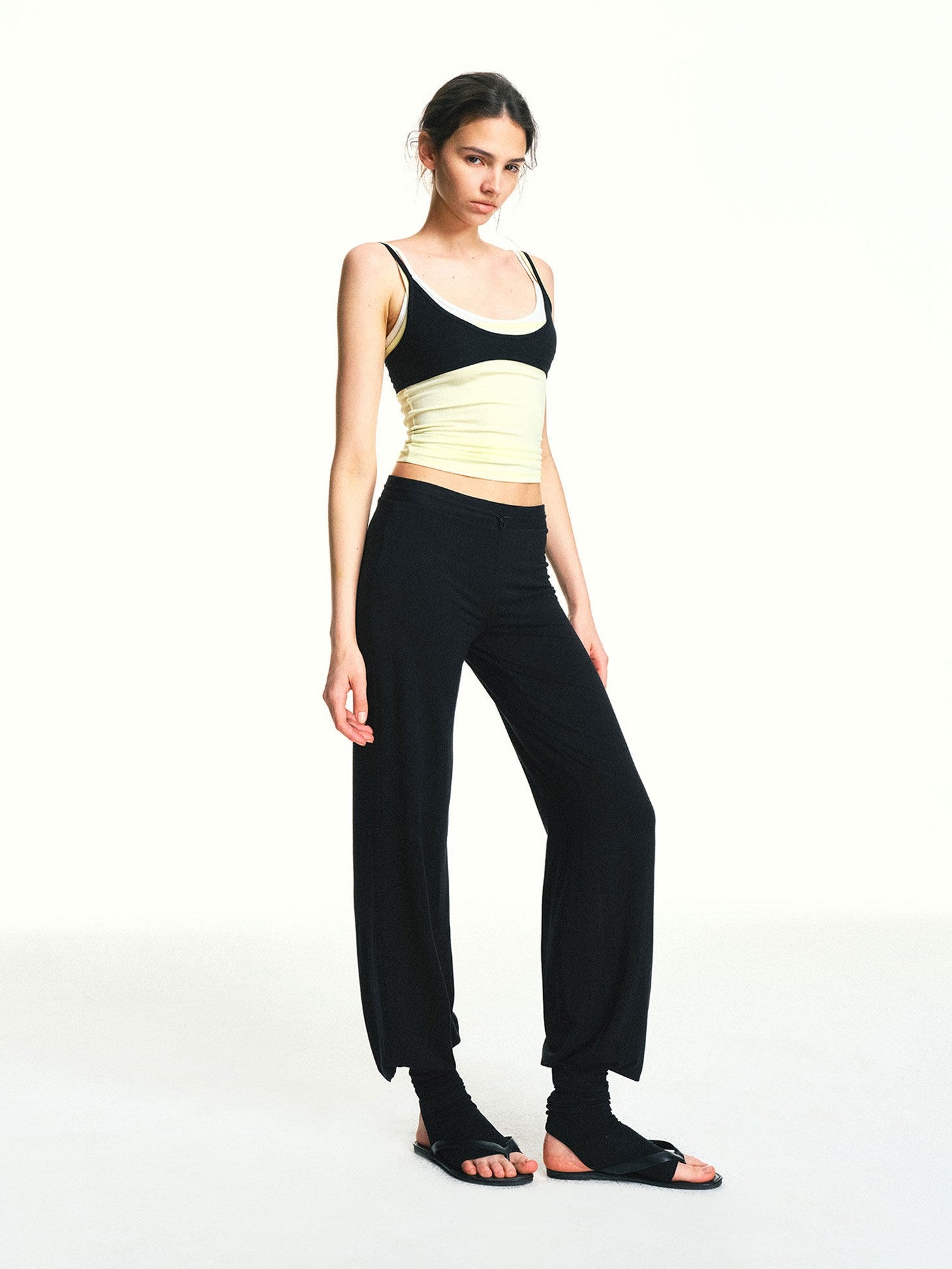 kvkv Black Drawstring Mid Low Rise Detachable Stirrup Drapey Women&