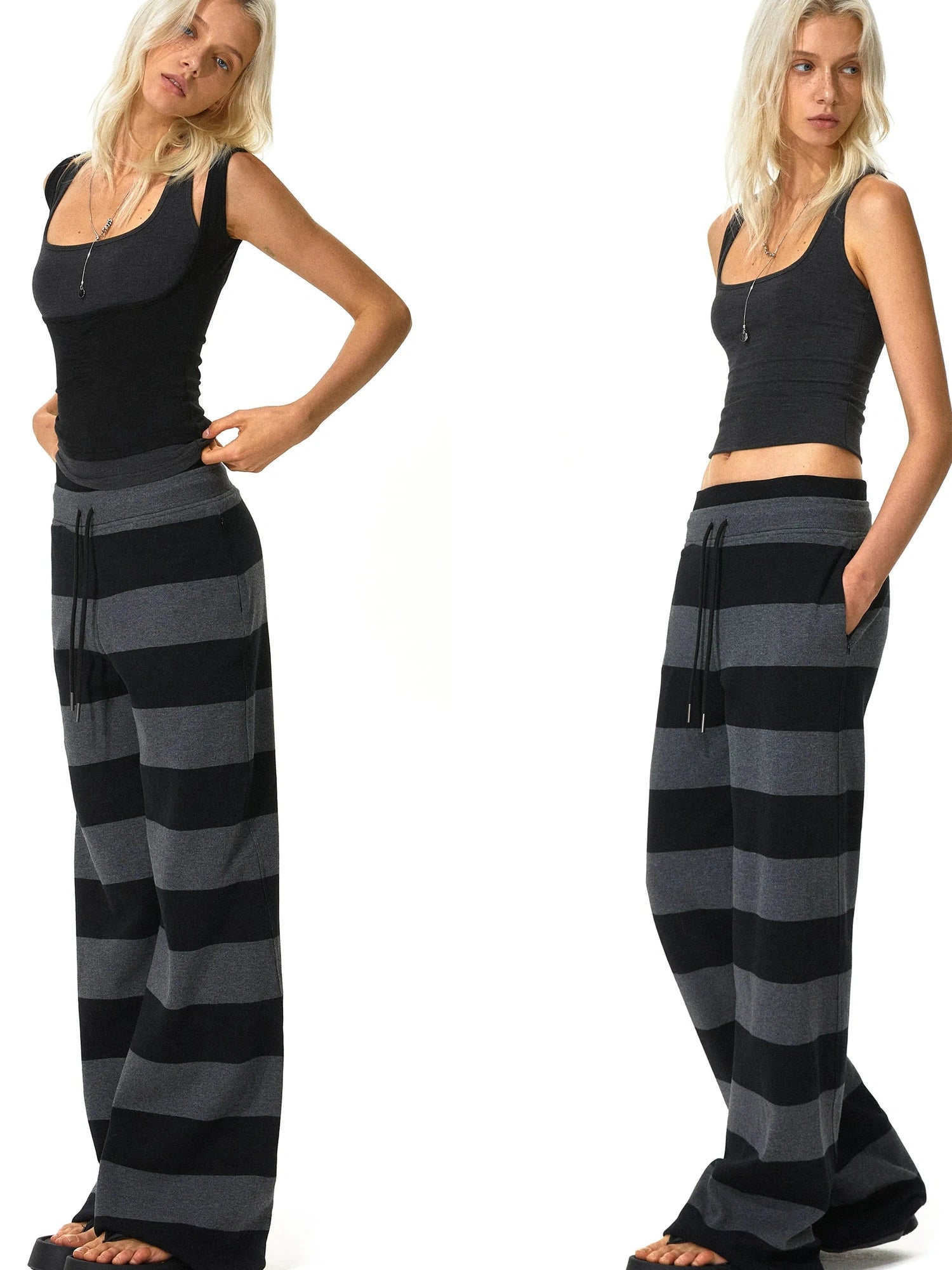 kvkv Black Gray Modal Drawstring Waistband Sweatpants