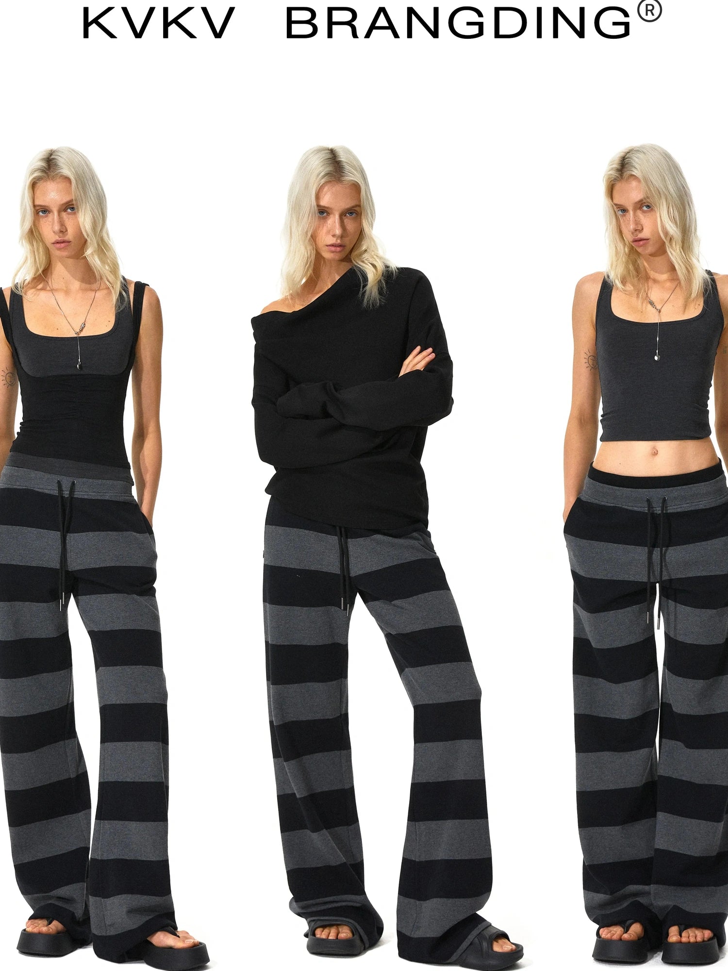 kvkv Black Gray Modal Drawstring Waistband Sweatpants