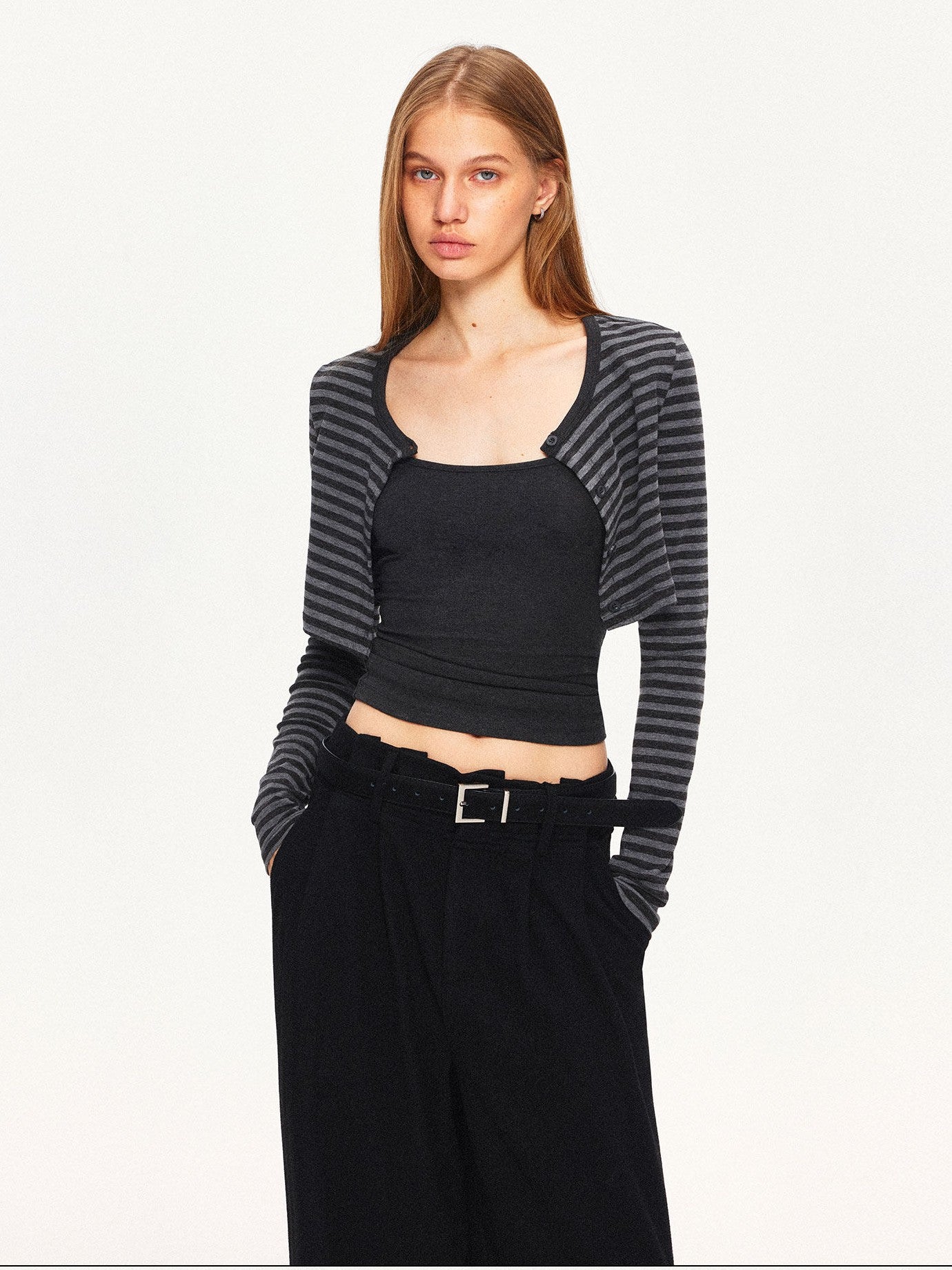 kvkv Black Grey Striped Contrast Slim Women&