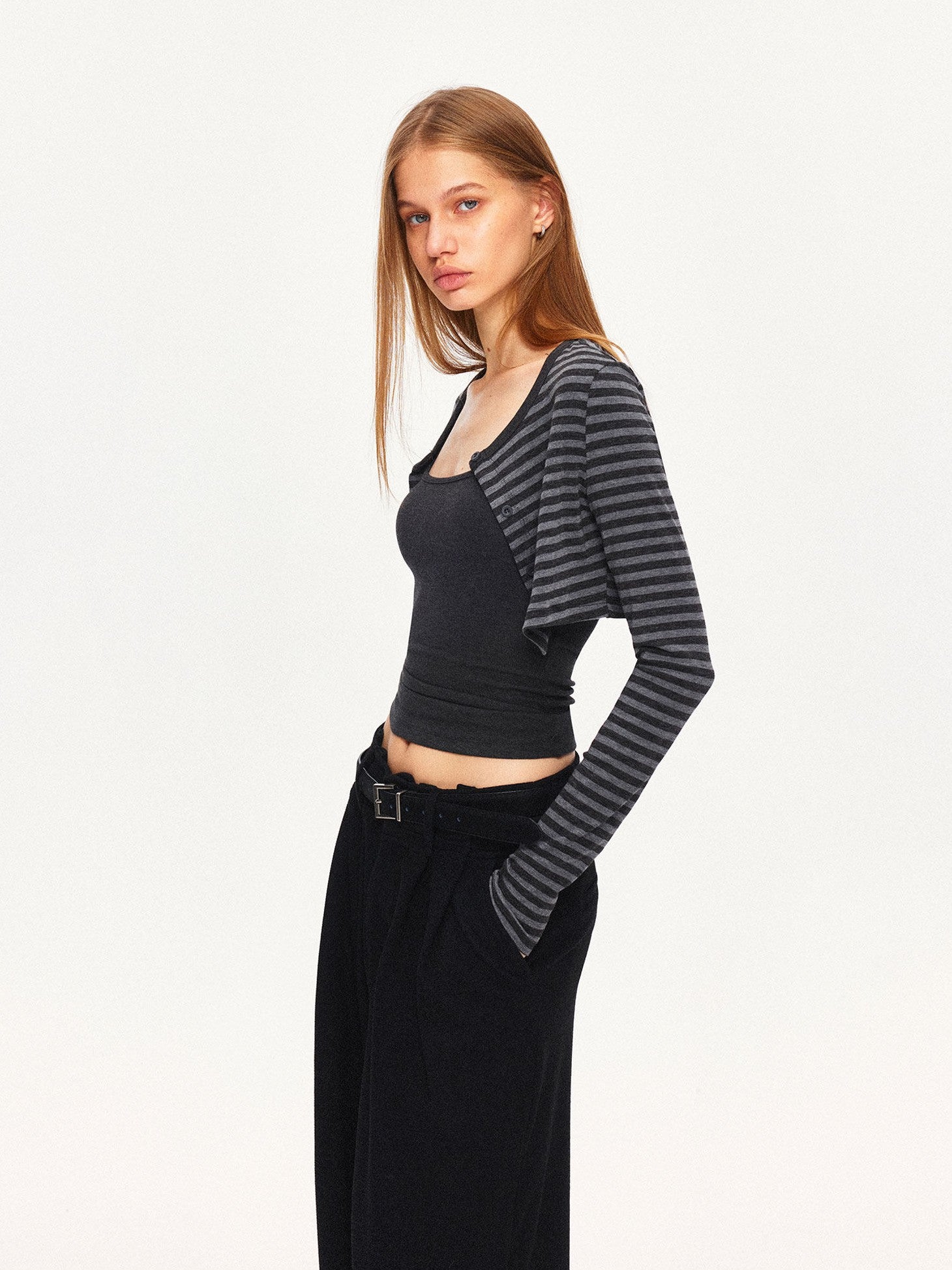 kvkv Black Grey Striped Contrast Slim Women&