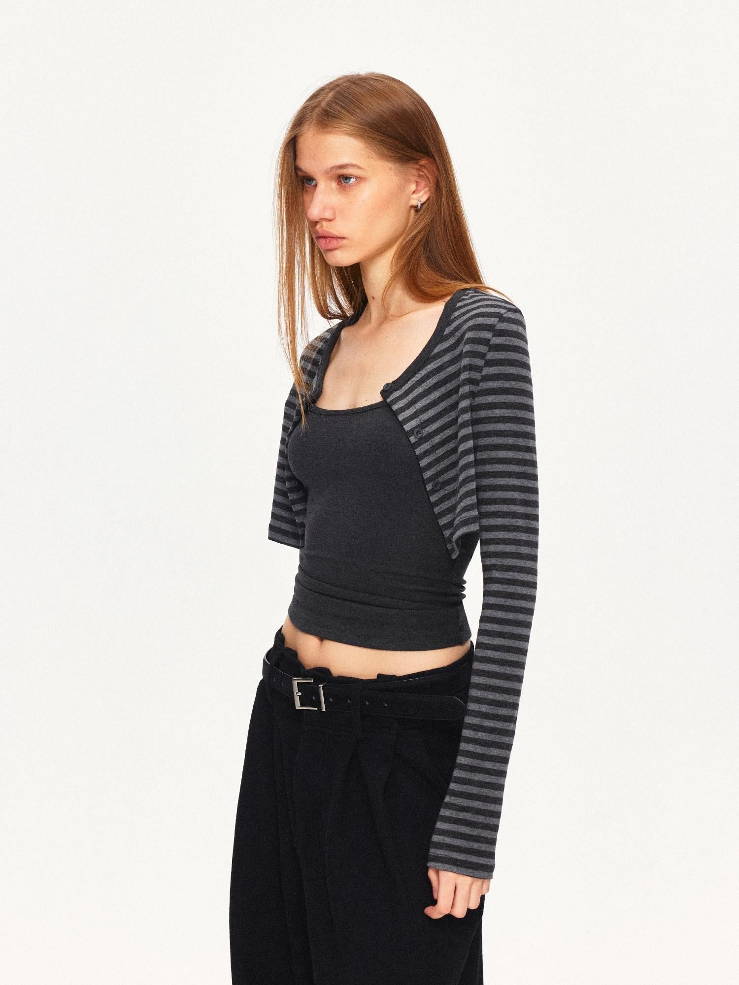 kvkv Black Grey Striped Contrast Slim Women&