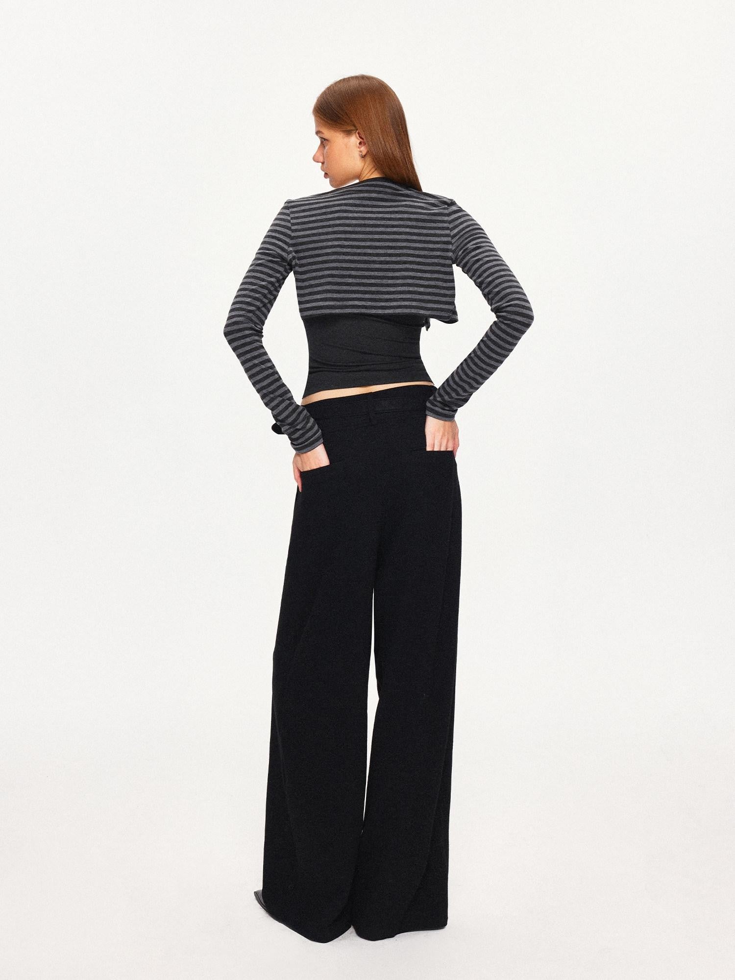 kvkv Black Grey Striped Contrast Slim Women&