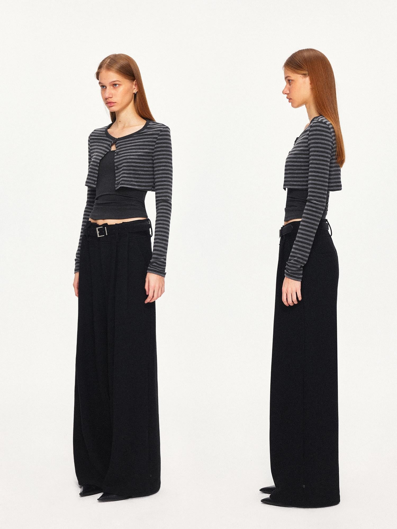 kvkv Black Grey Striped Contrast Slim Women&