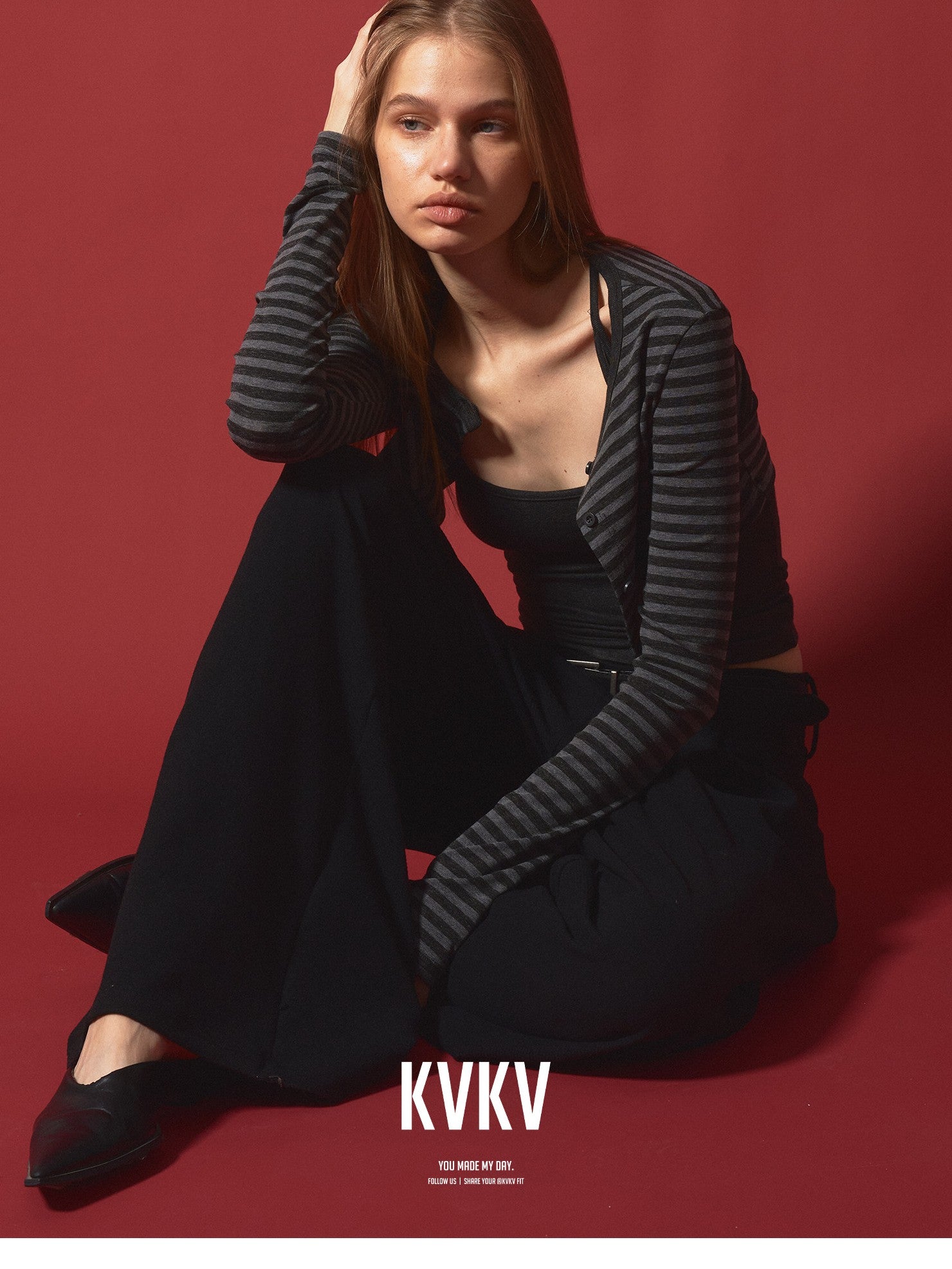 kvkv Black Grey Striped Contrast Slim Women&
