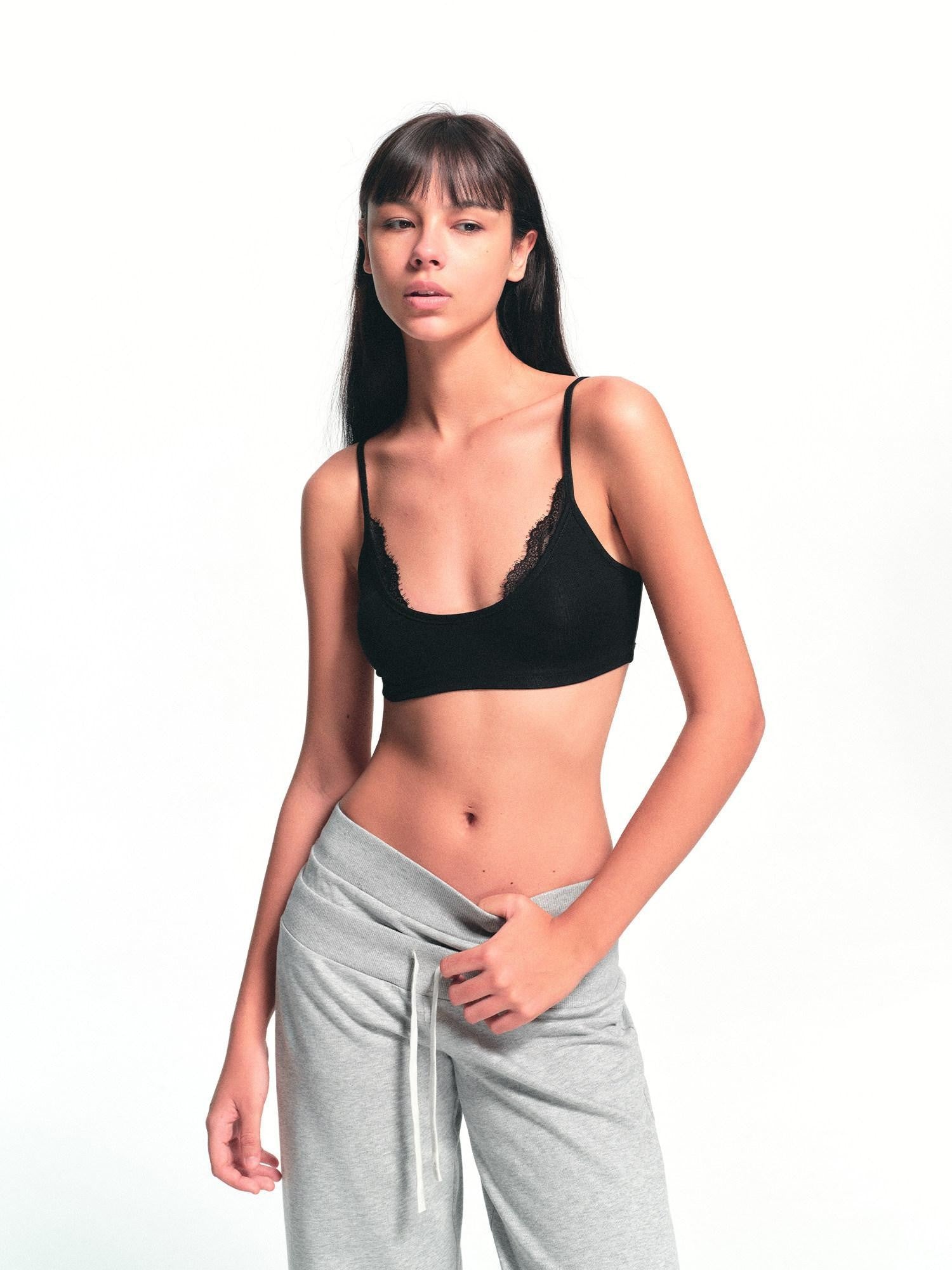 kvkv Black Lace Splice U Collar Women&