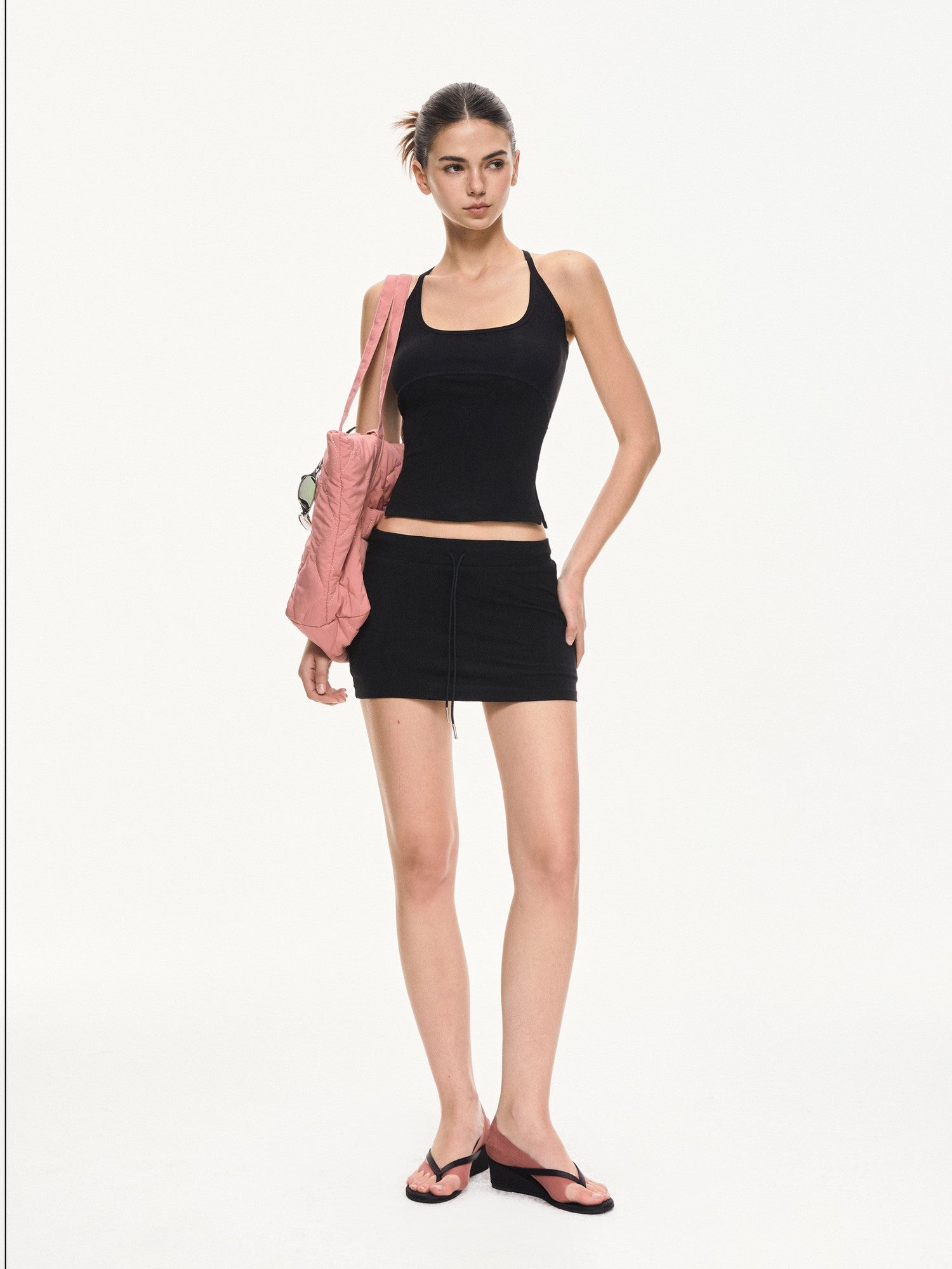 kvkv Black Low Waist Drawstring Slim Fit Women&