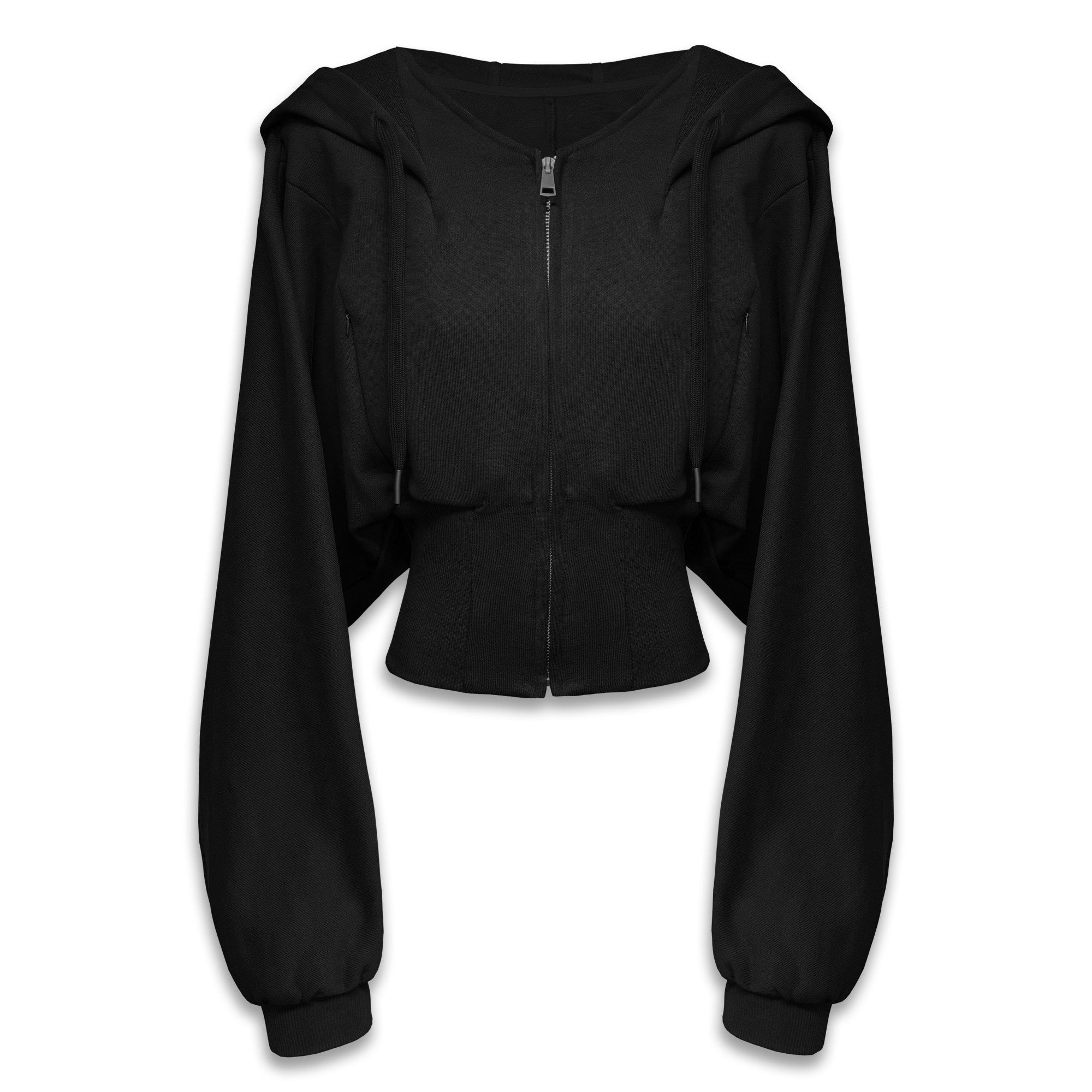 kvkv_Black_Oversized_Foldover_Collar_Cinched_Waist_Women&