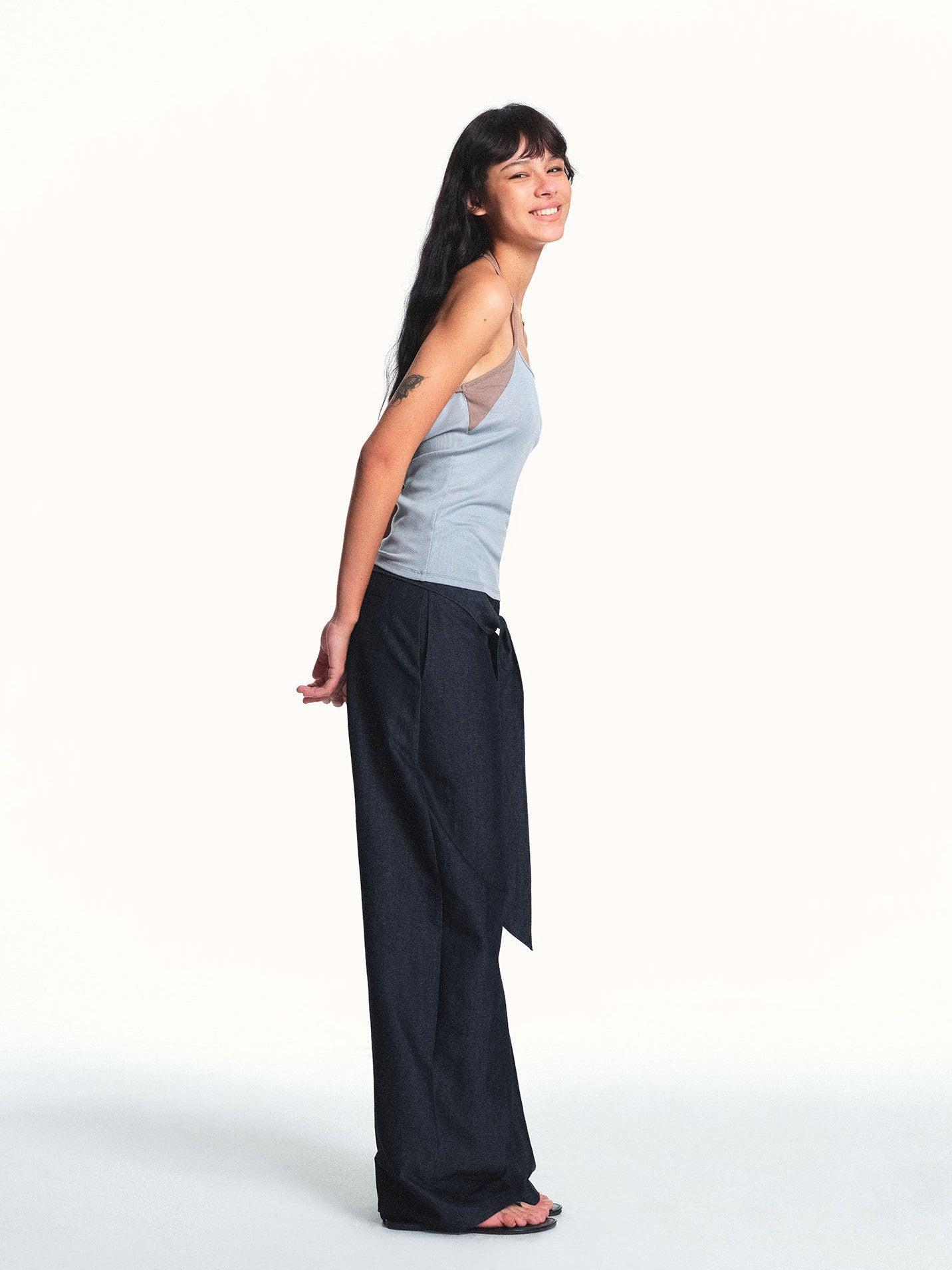kvkv Blue Gray Colorblock Adjustable Halter Slightly Loose Women&