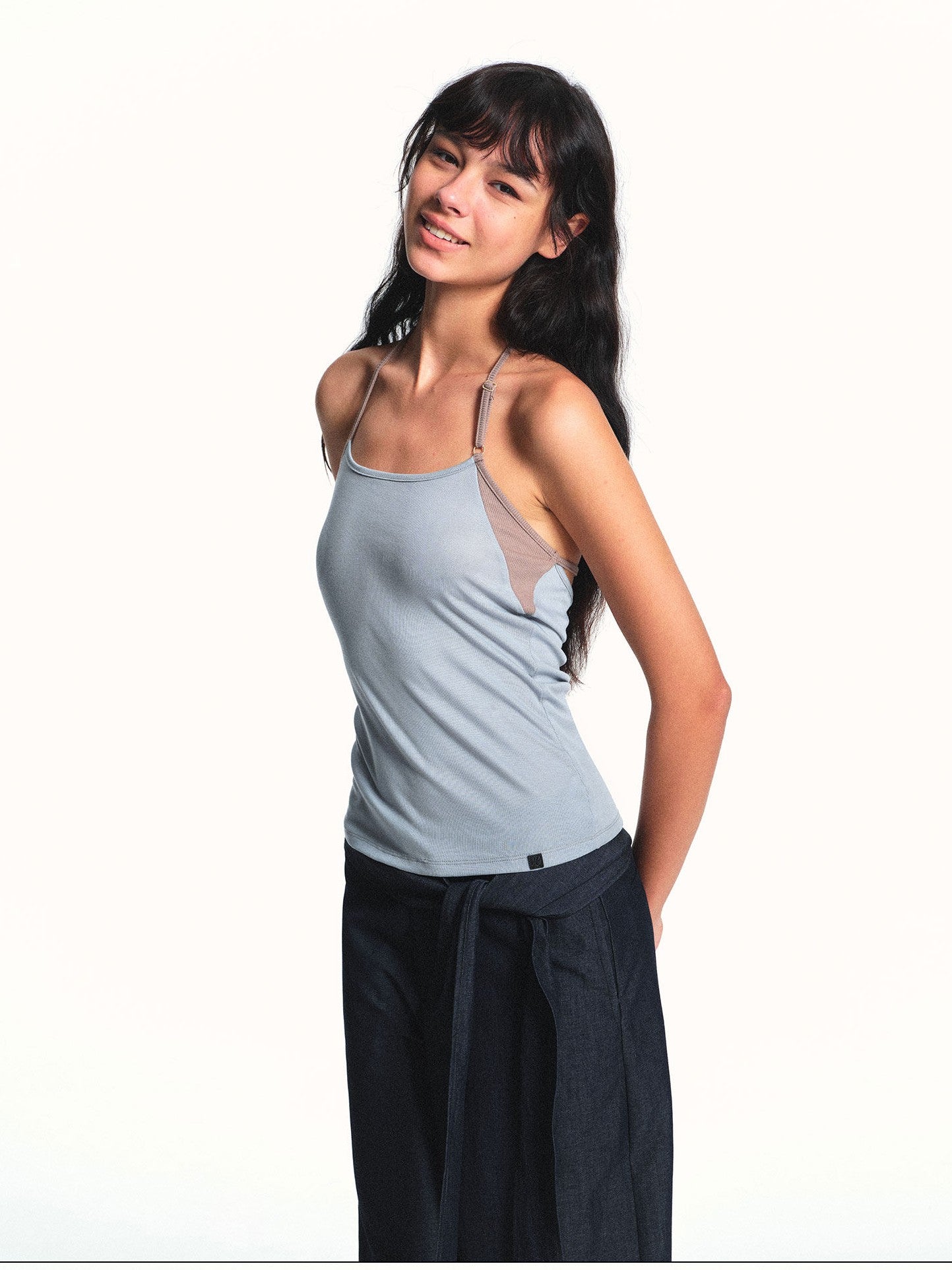 kvkv Blue Gray Colorblock Adjustable Halter Slightly Loose Women&