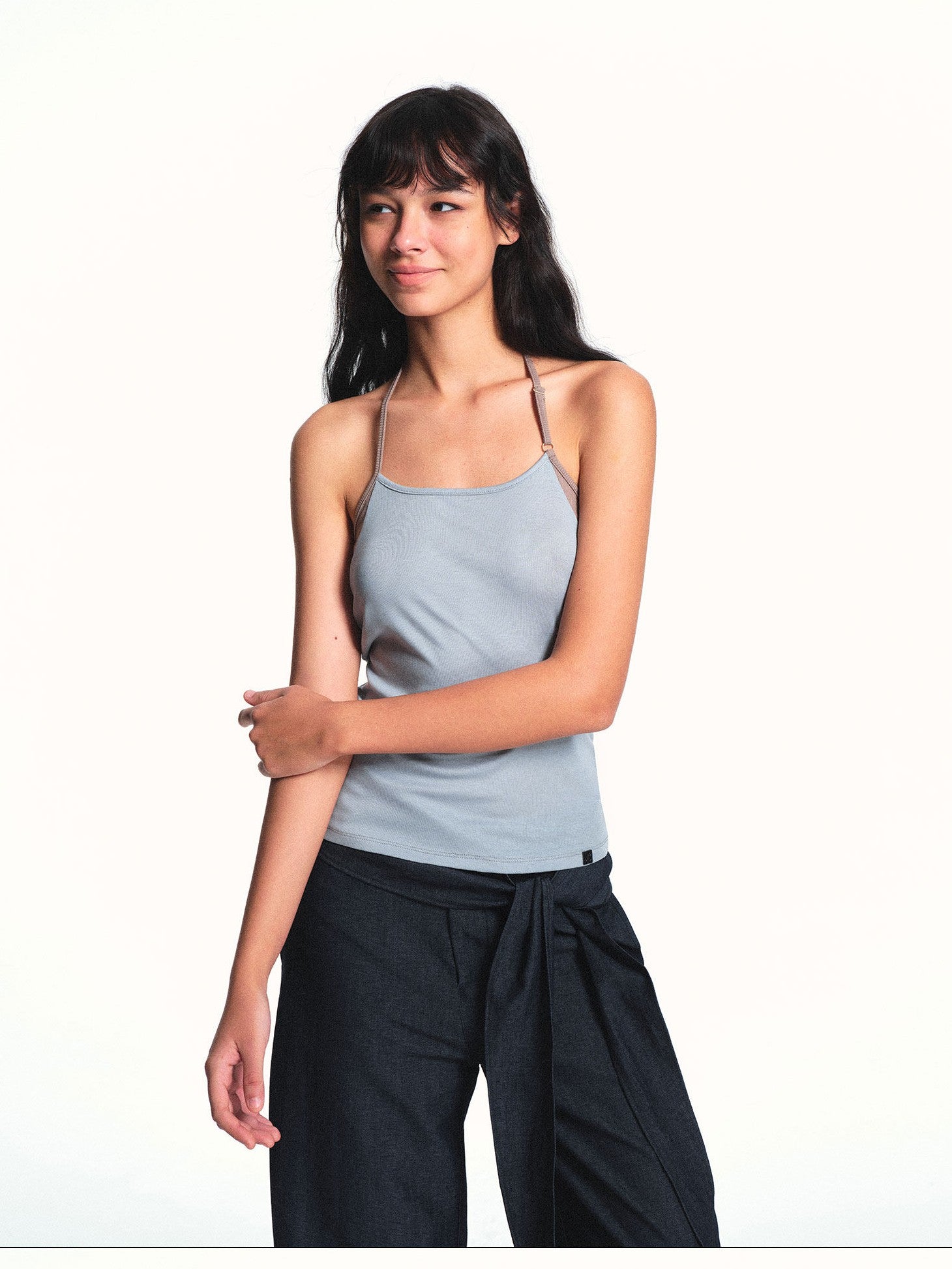 kvkv Blue Gray Colorblock Adjustable Halter Slightly Loose Women&