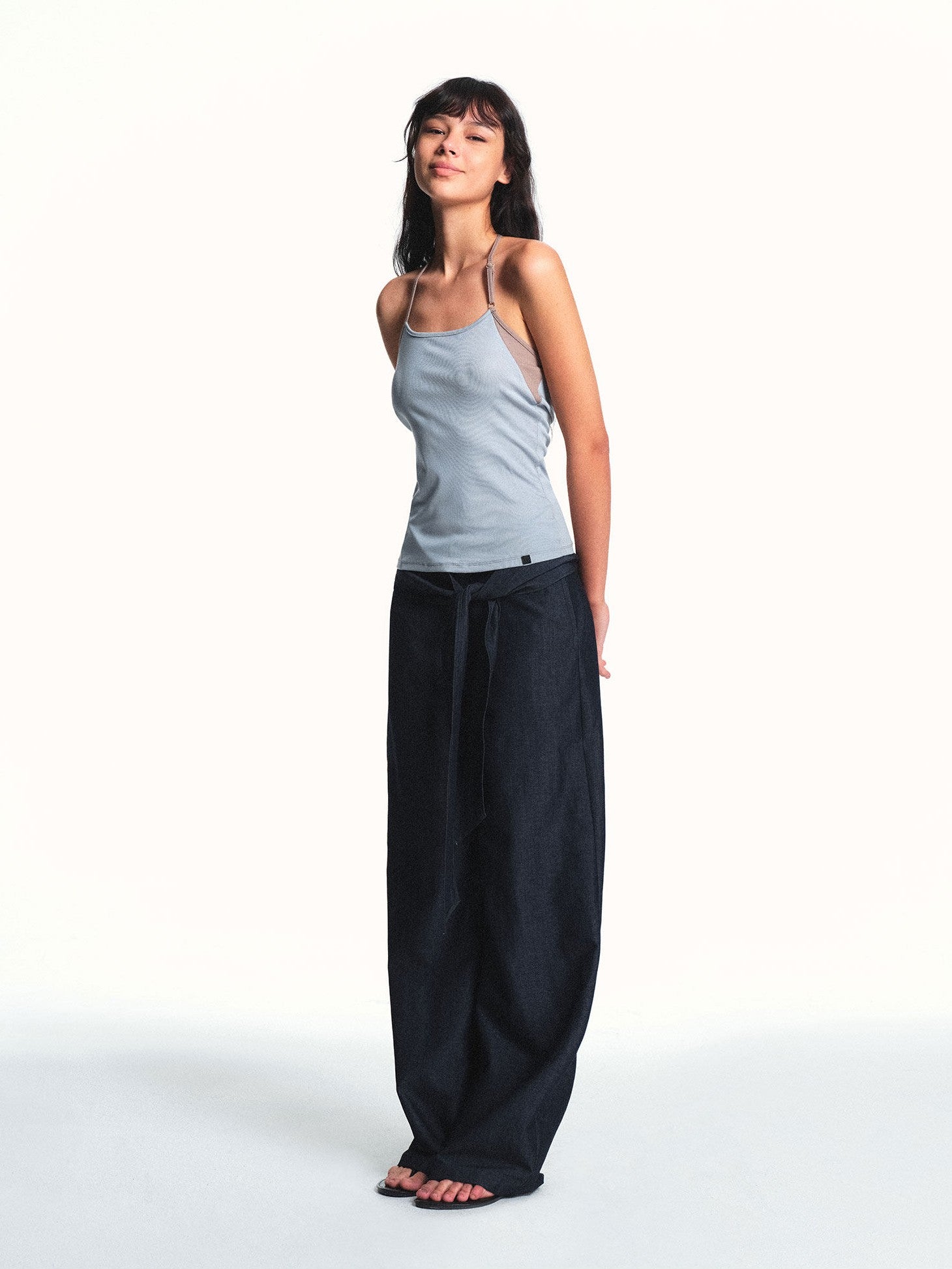 kvkv Blue Gray Colorblock Adjustable Halter Slightly Loose Women&