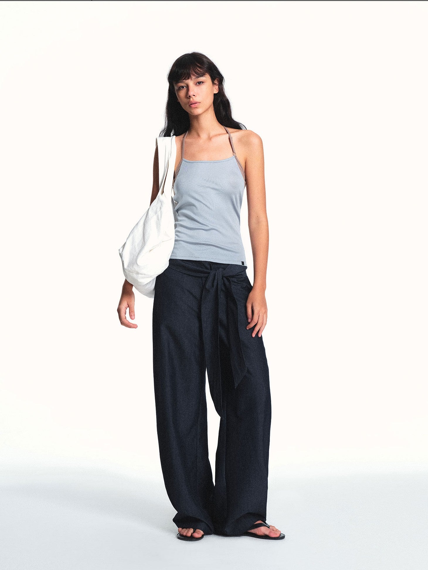 kvkv Blue Gray Colorblock Adjustable Halter Slightly Loose Women&