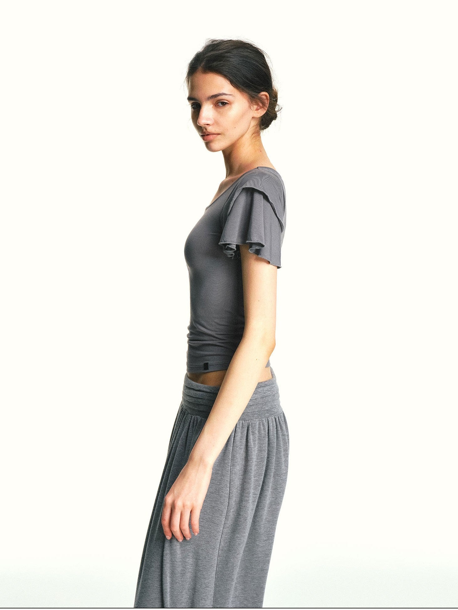 kvkv Blue Gray Double Layer Knit Flutter Sleeve Women&