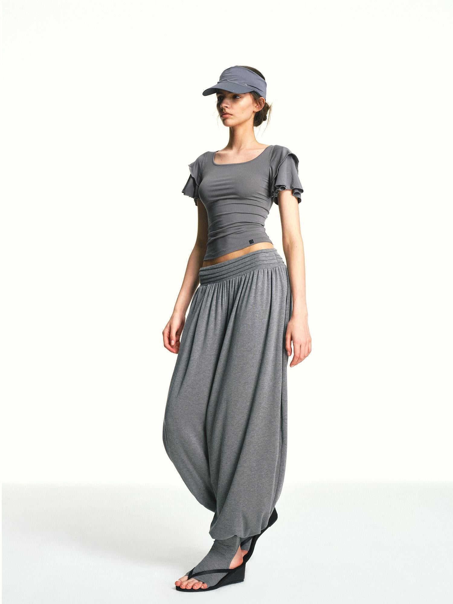 kvkv Blue Gray Double Layer Knit Flutter Sleeve Women&