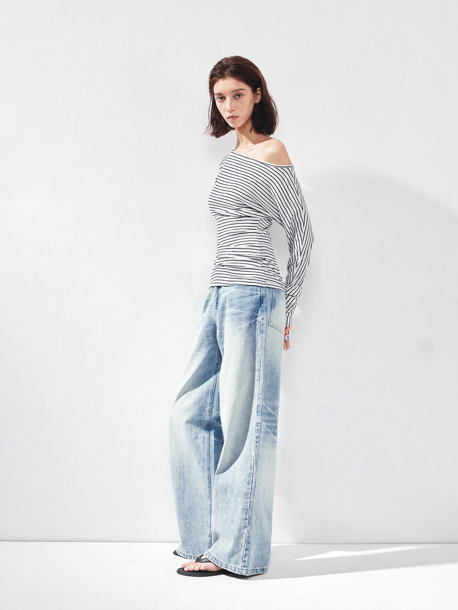 kvkv Blue White Striped Fitted Boatneck Top