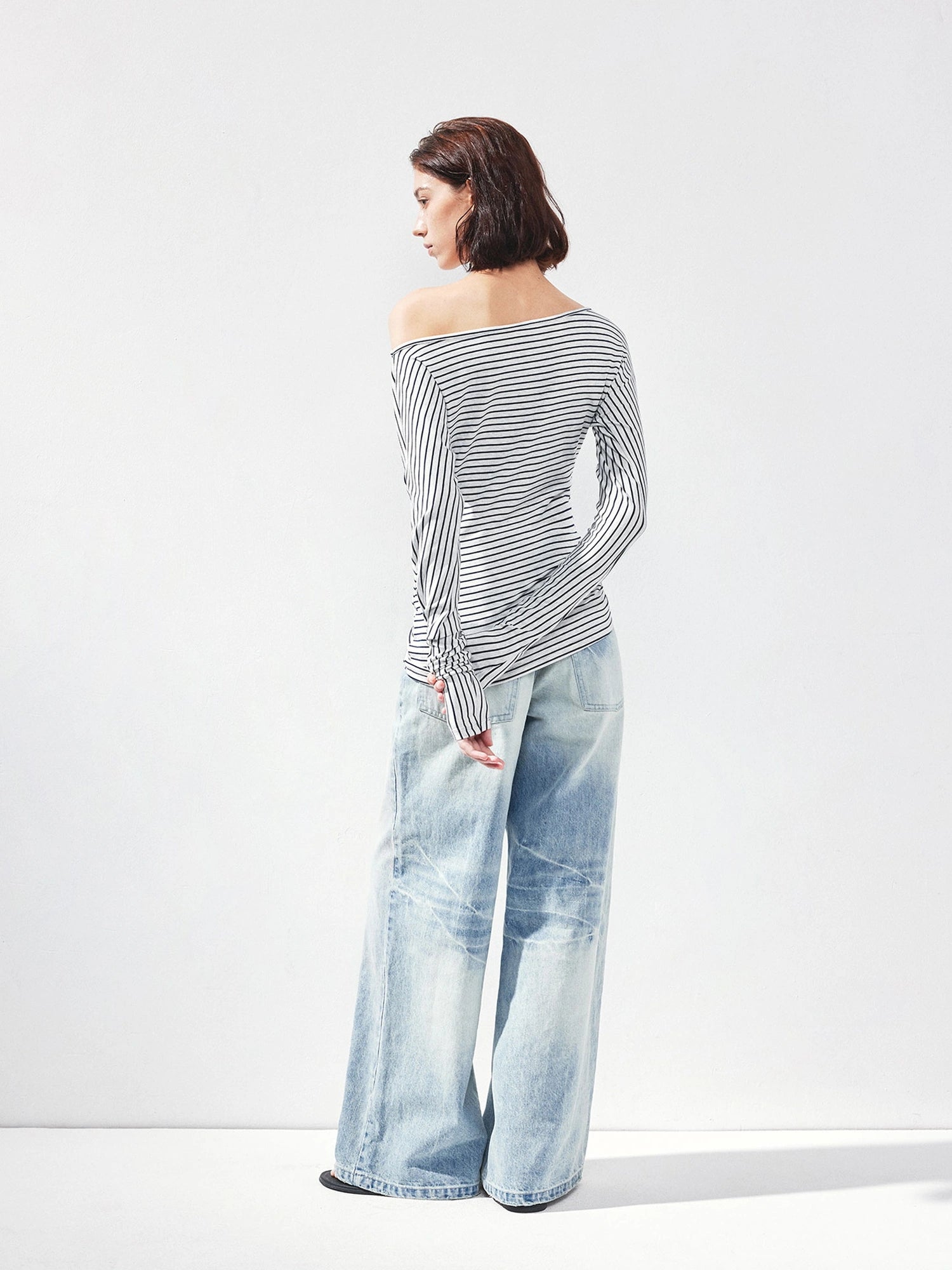 kvkv Blue White Striped Fitted Boatneck Top