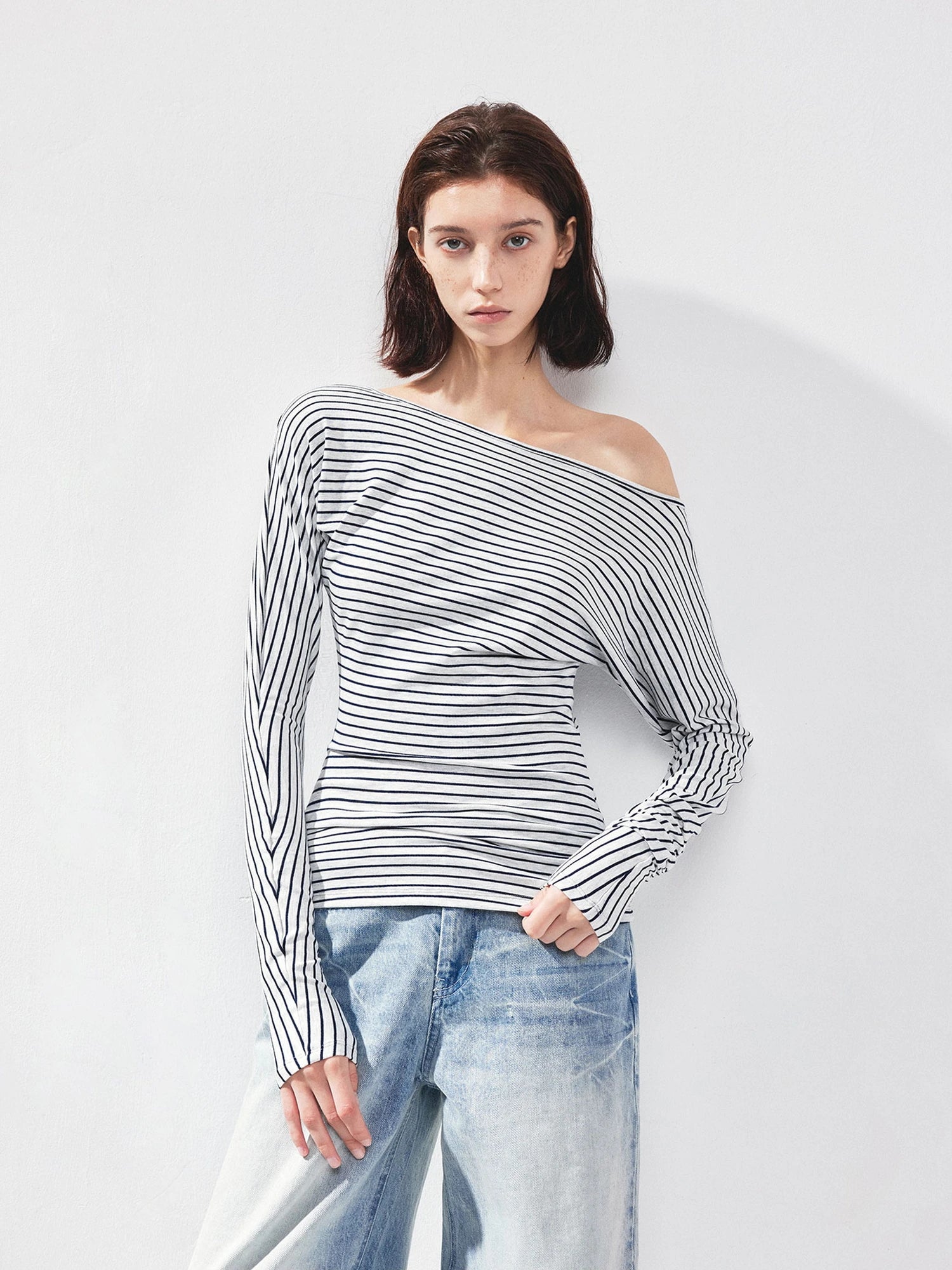kvkv Blue White Striped Fitted Boatneck Top