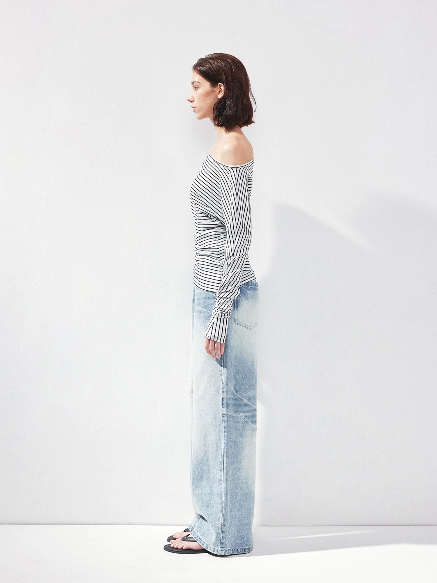 kvkv Blue White Striped Fitted Boatneck Top