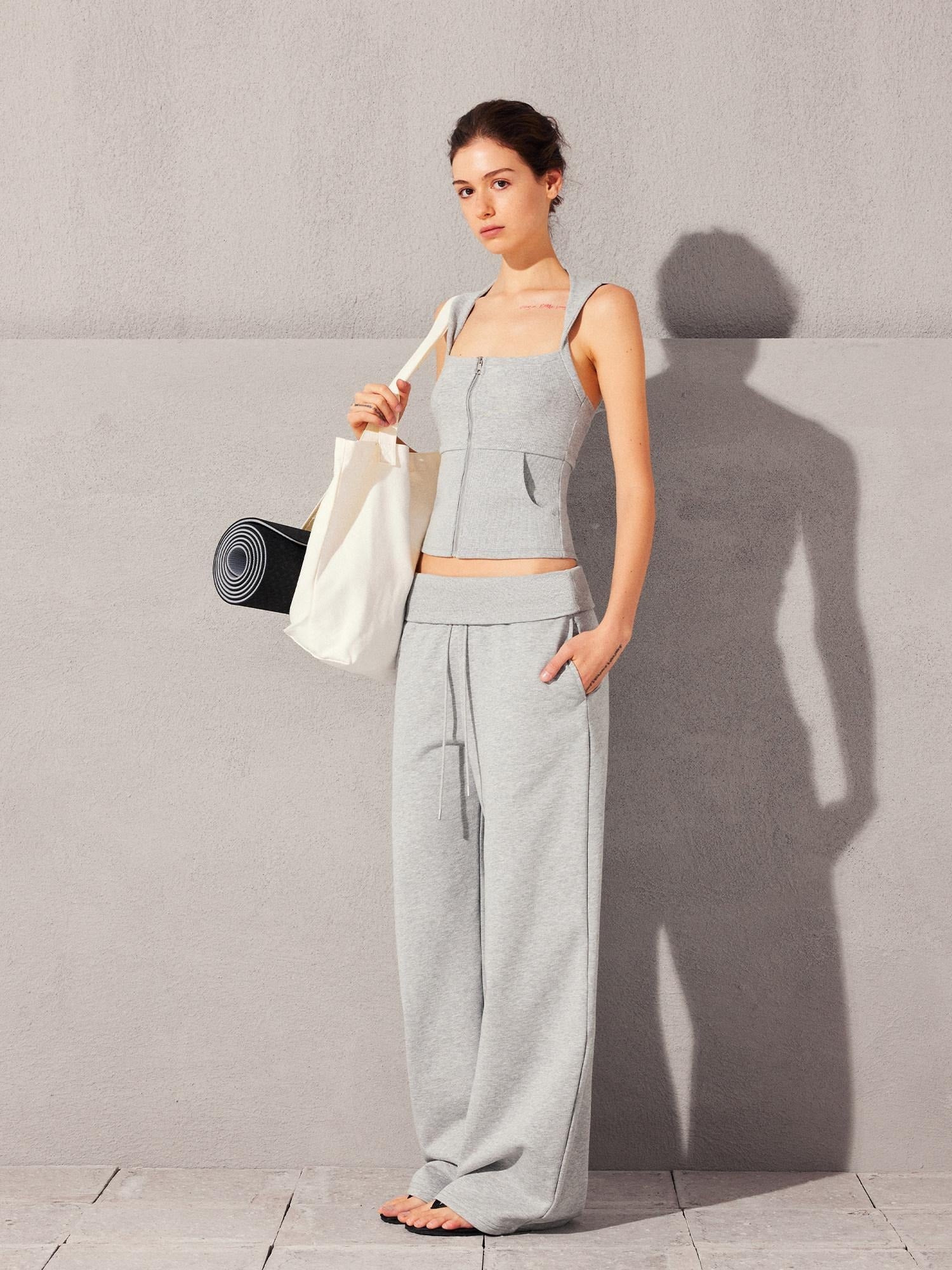 kvkv Breathable Cotton Blend Cropped Zipper U Neck Sporty Casual Women T-Shirt