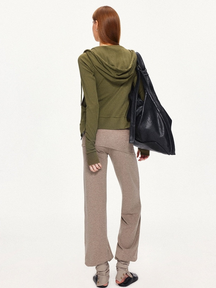 kvkv Breathable Cotton Blend Zip Front Cropped Athletic Unisex Olive Hoodies