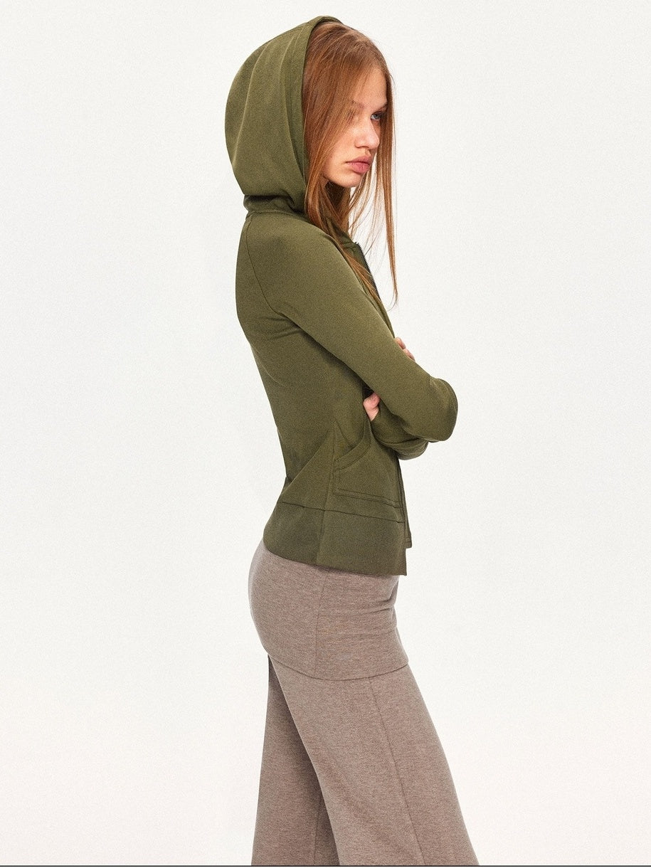 kvkv Breathable Cotton Blend Zip Front Cropped Athletic Unisex Olive Hoodies
