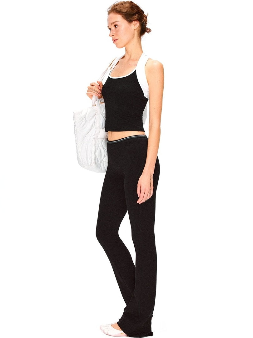 kvkv Breathable Cotton Modal Blend Striped Micro Flare Natural Waist Women Gym Pants