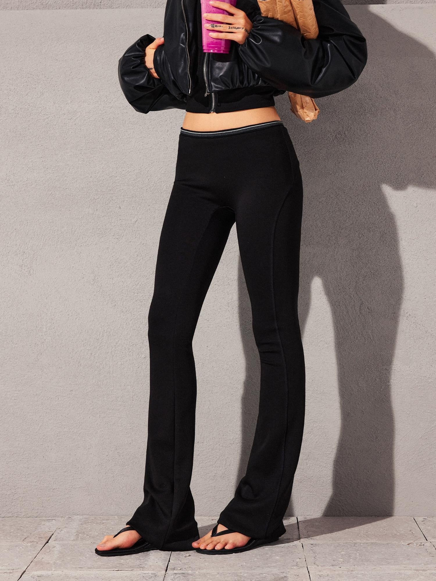 kvkv Breathable Cotton Modal Blend Striped Micro Flare Natural Waist Women Gym Pants