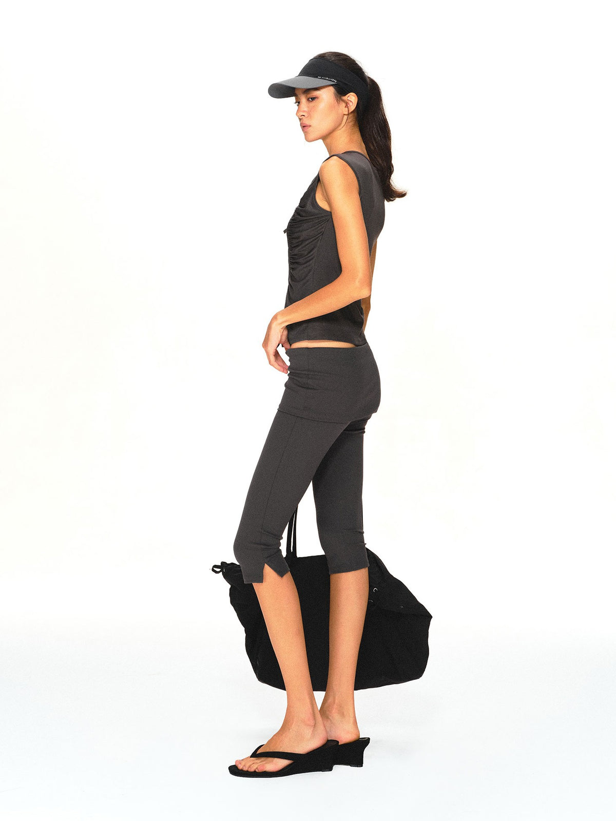 kvkv Breathable Dark Grey Colorblock Ruched Lace Up Women&