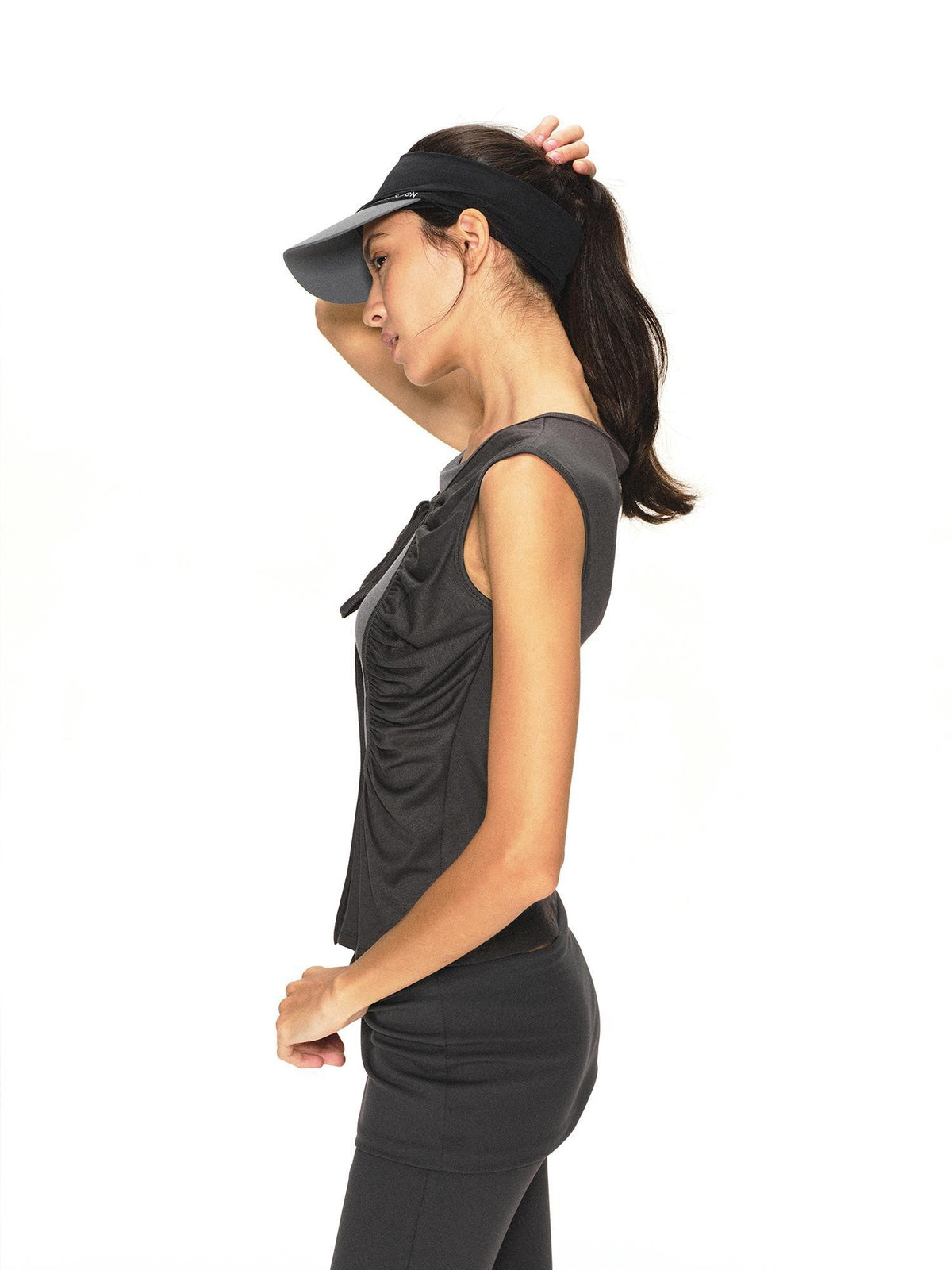 kvkv Breathable Dark Grey Colorblock Ruched Lace Up Women&