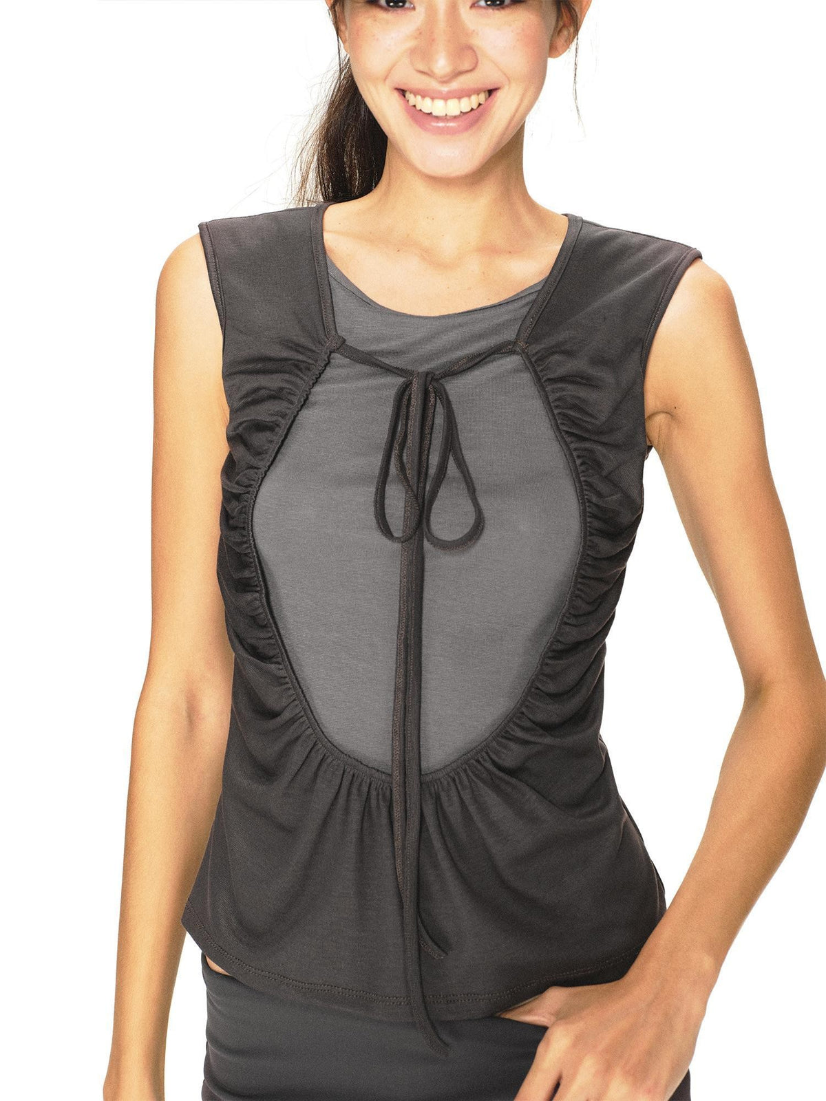 kvkv Breathable Dark Grey Colorblock Ruched Lace Up Women&