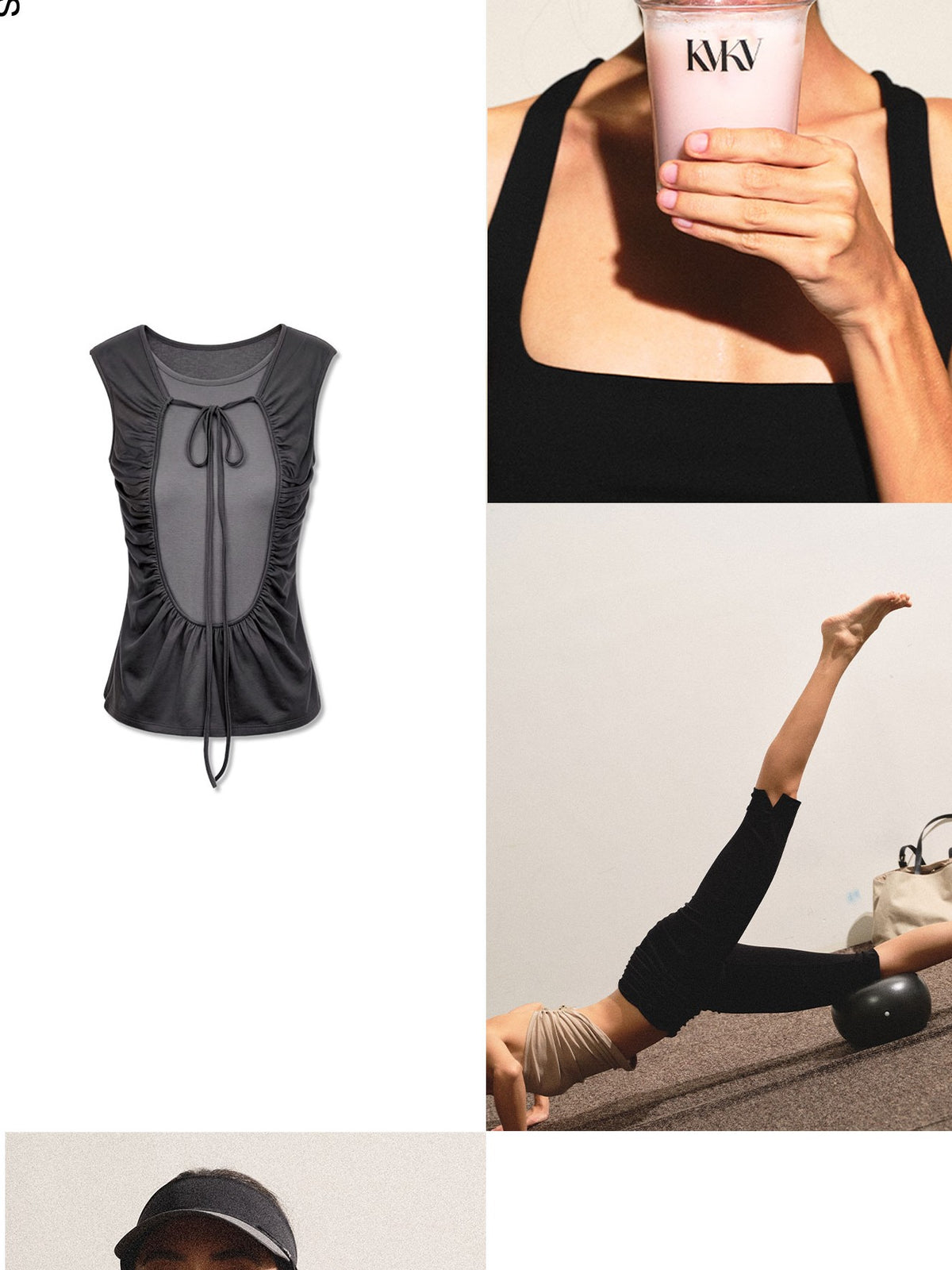 kvkv Breathable Dark Grey Colorblock Ruched Lace Up Women&